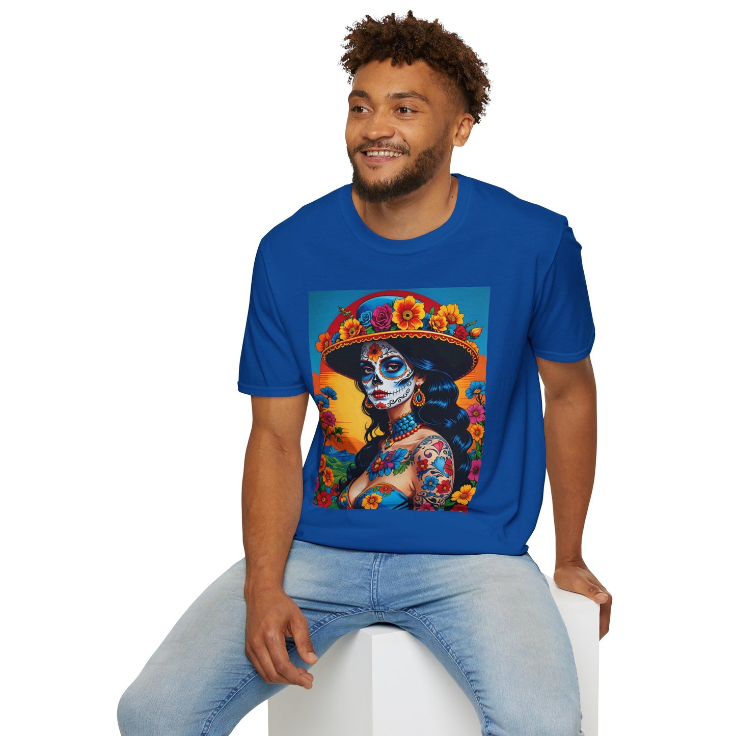 Sugar Skull Tattoo T-Shirt – Día de los Muertos Art Tee – Gift for Skull Art Fans, Tattoo Addicts, and Alternative Fashion Collectors
