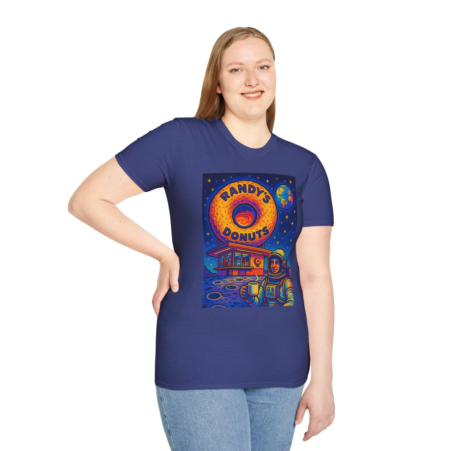 Space Donut T-Shirt – Retro Sci-Fi Astronaut Holding Coffee on the Moon – Gift for Foodies, Dreamers, and Outer Space Humor Fans