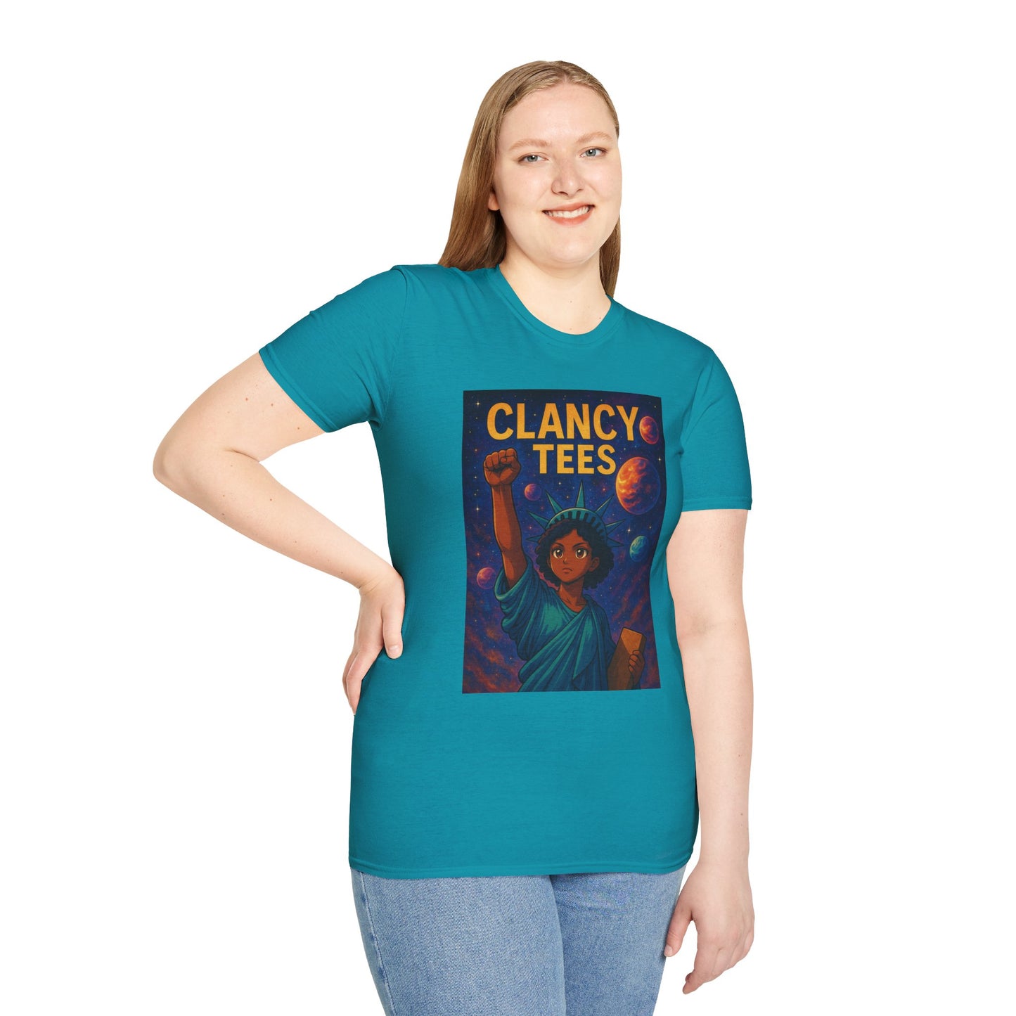 Empowerment Liberty Graphic T-Shirt, Space-Themed Tee, Unisex Casual Wear, Gift for Space Lovers, Inspirational Fashion