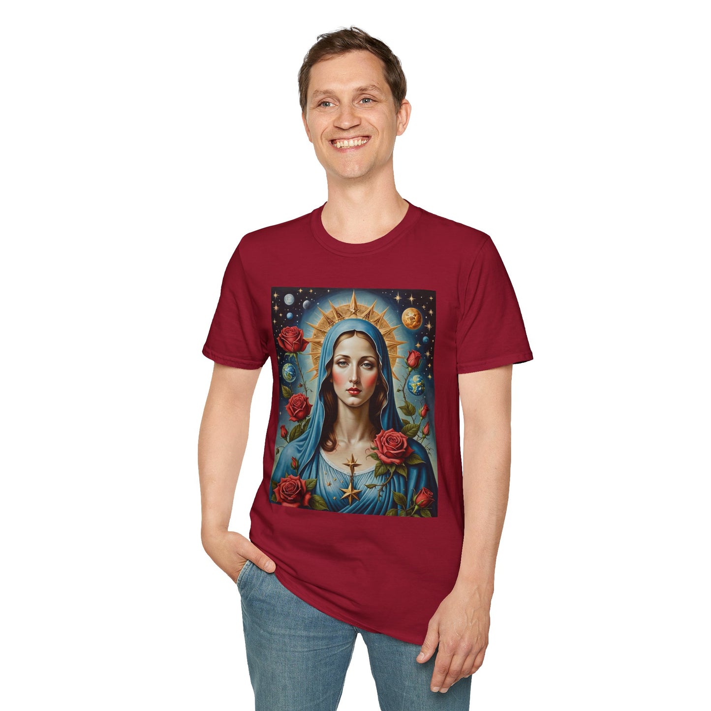 Artistic Virgin Mary T-Shirt, Vintage Graphic Tee, Religious Shirt, Christian Gift, Casual Wear