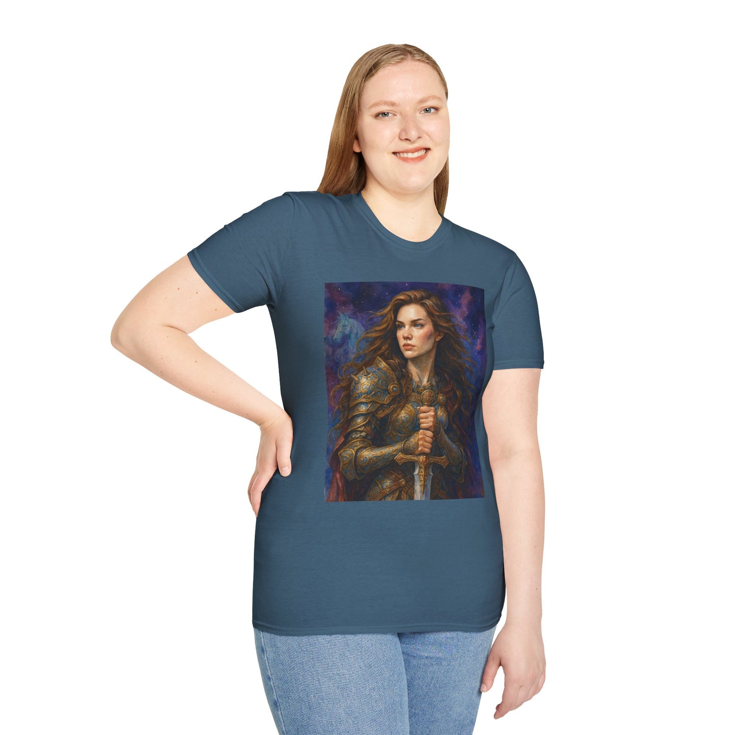 Warrior Woman T Shirt Fantasy Knight Art Medieval Armor Female Hero Tee Gift for Fantasy Lovers Sword Wielder Shirt Bold Aesthetic Battlecore Clothing