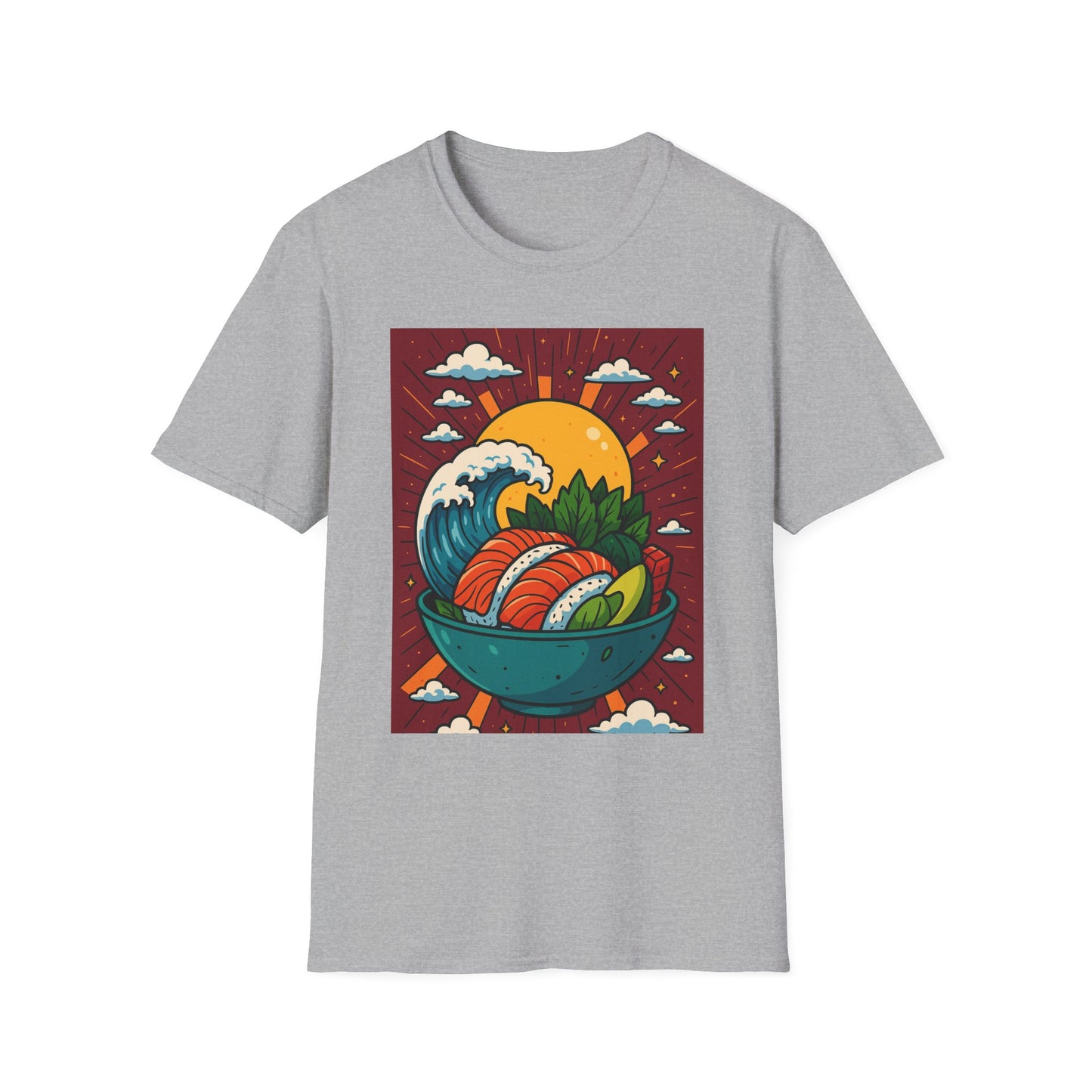 Sushi Wave T-Shirt – Retro Japanese Food Graphic Tee – Cool Sushi Shirt Gift for Foodies, Anime Fans, Ocean Lovers & Japanese Aesthetic Collectors