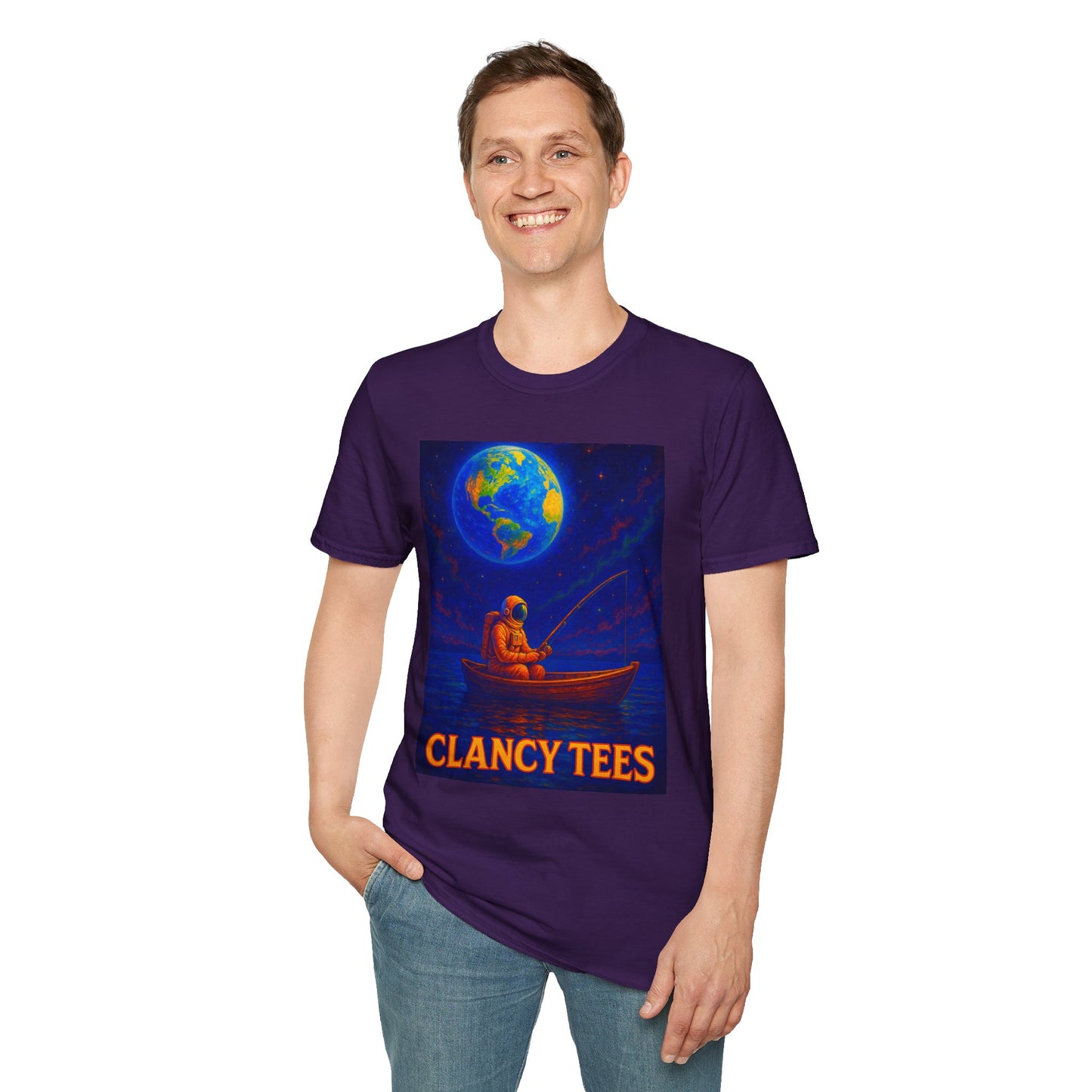 Space Fisherman Graphic T-Shirt, Chill Vibes Tee, Eco-Friendly Gift, Outdoor Enthusiast Apparel, Perfect for Holidays & Summer