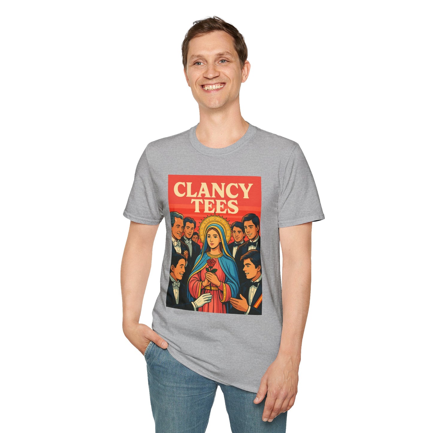 Vintage Virgin Mary Graphic T-Shirt, Softstyle Madonna Tee for Casual Wear, Perfect Gift for Holidays, Retro Clothing, Unisex Tees
