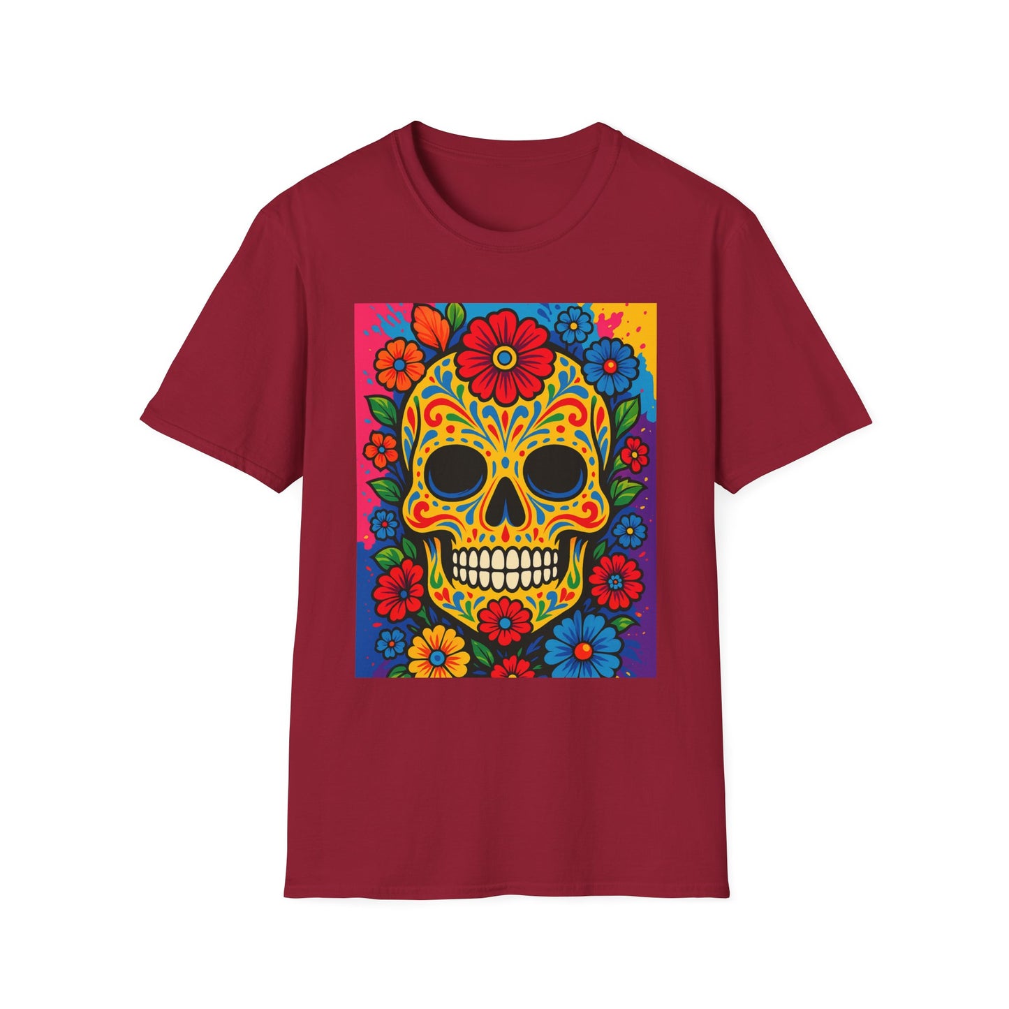 Colorful Sugar Skull Shirt | Day of the Dead Graphic Tee | Gift for Tattoo Lovers & Art Fans | Floral Skull T-Shirt