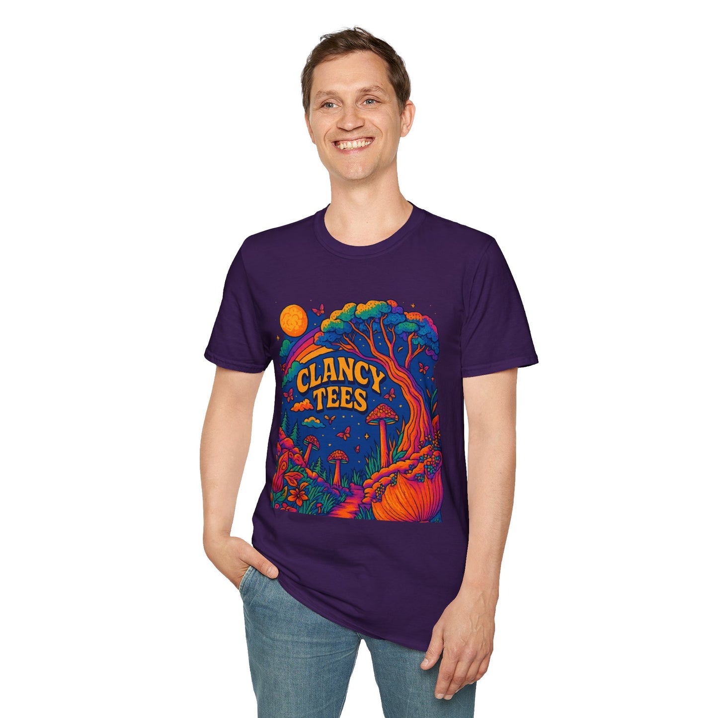 Colorful Nature-Themed Unisex Softstyle T-Shirt - Bohemian Vibe, Perfect for Festivals, Gift for Nature Lovers, Casual Wear, Clancy Tees