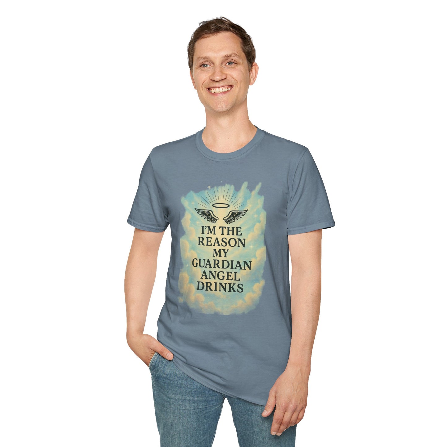 Unisex Softstyle T-Shirt, Funny Guardian Angel Tee, Unique Gift for Friends, Humor Shirt, Casual Wear, Perfect for Holidays