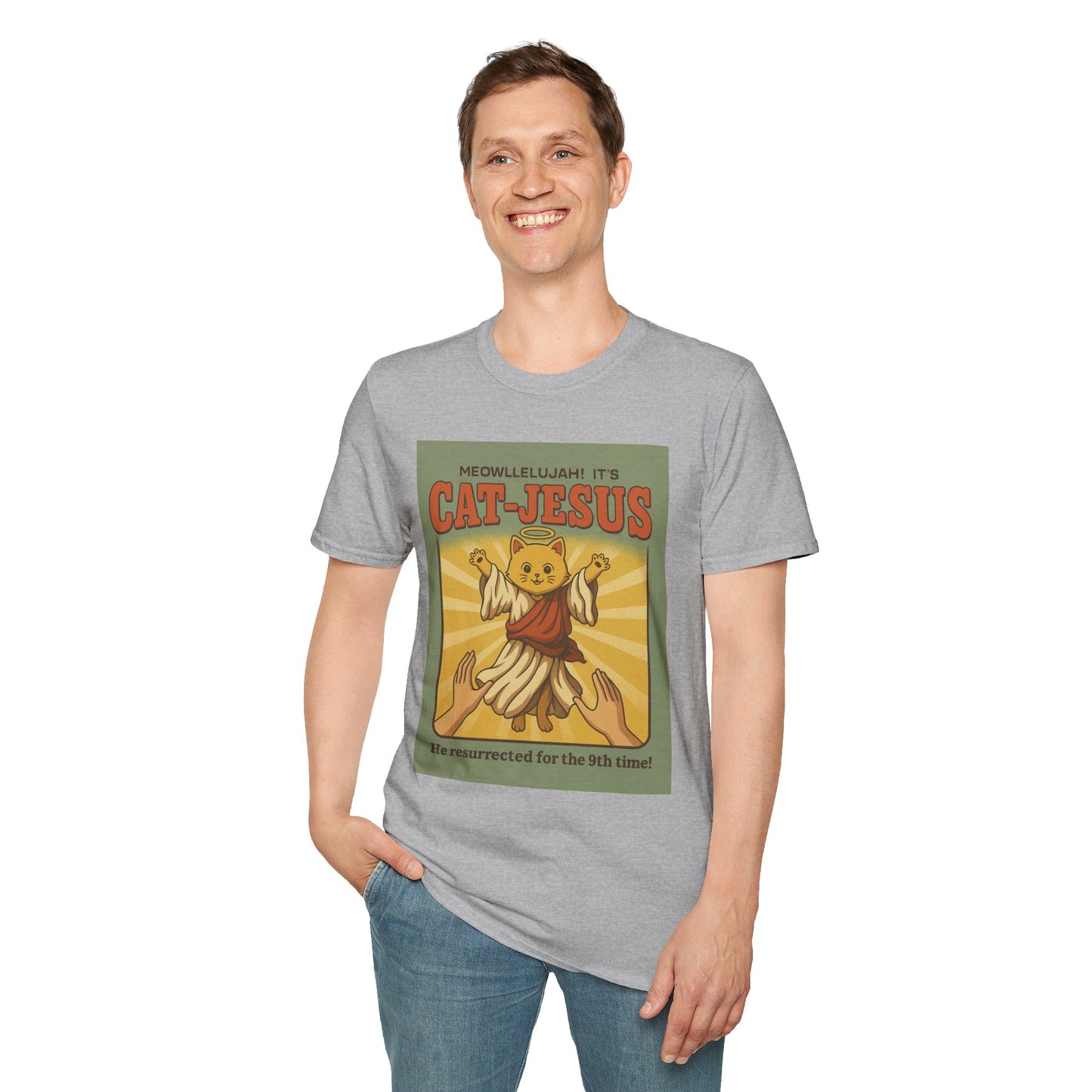 Cat Jesus Funny Resurrected Cat Shirt Meow Hallelujah Tee for Cat Lovers Faith and Felines Fans of Holy Humor and Nine Lives Resurrection Gags