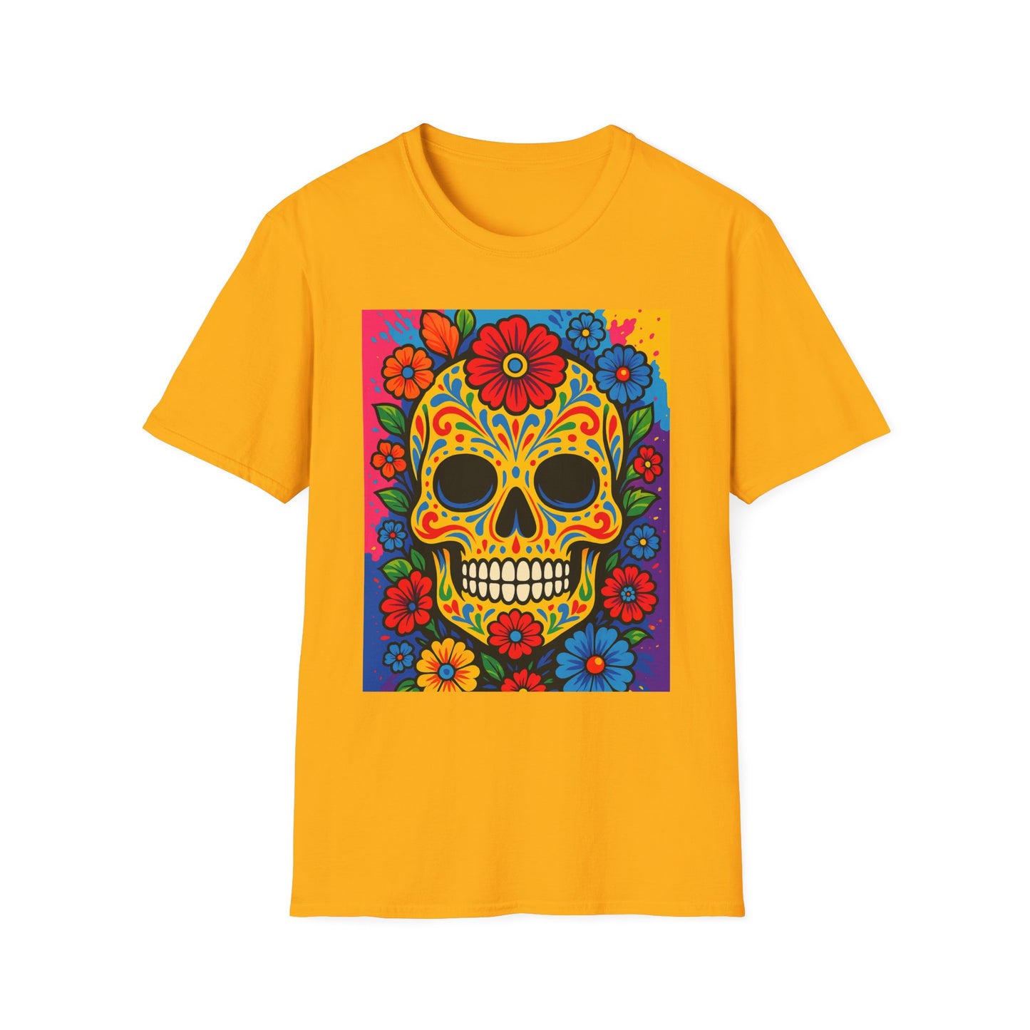 Colorful Sugar Skull Shirt | Day of the Dead Graphic Tee | Gift for Tattoo Lovers & Art Fans | Floral Skull T-Shirt