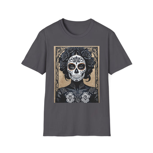Black Floral Skull Tattoo Shirt – Gothic Día de los Muertos Tee – Gift for Skull Collectors, Tattoo Fans, and Alt Aesthetic Enthusiasts