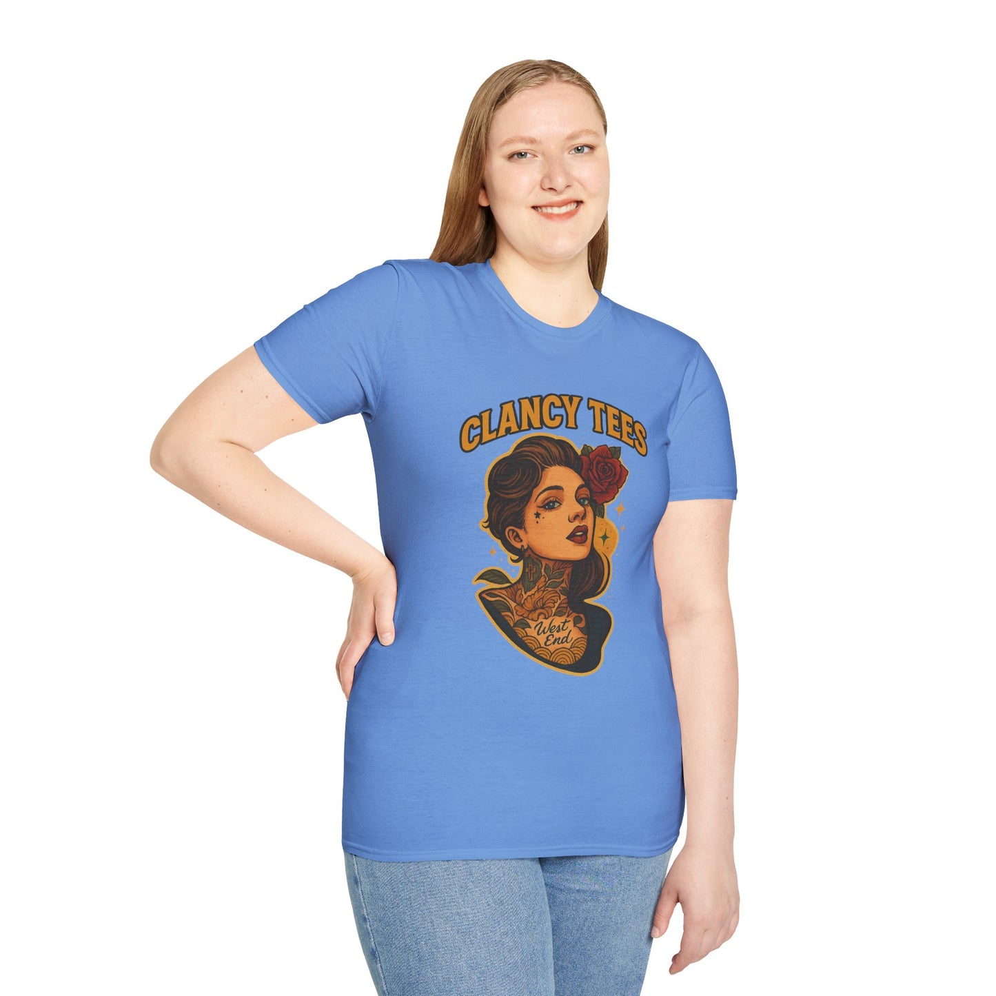 Vintage Tattoo-Inspired Unisex Softstyle T-Shirt, Unique Graphic Tee, Casual Statement Shirt, Perfect Gift for Friends & Festivals