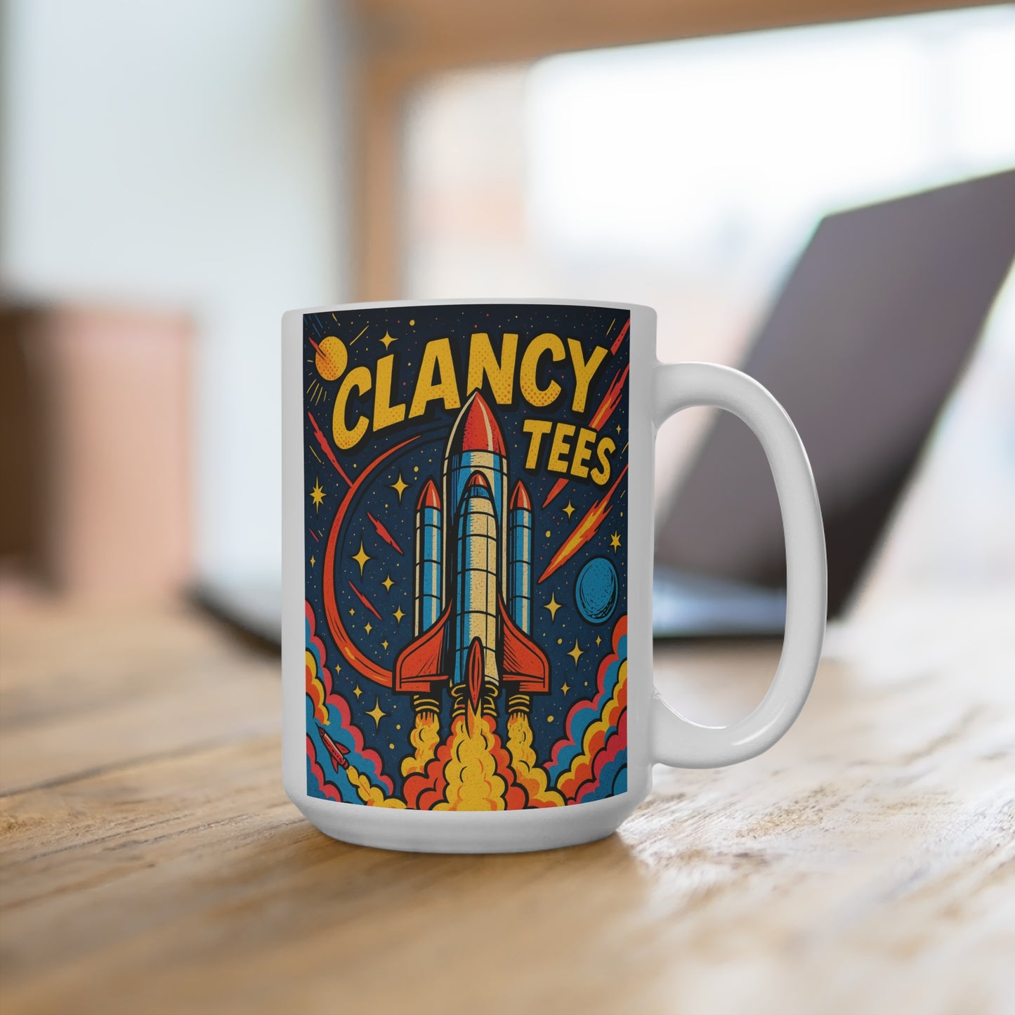 Retro Rocket Coffee Mug Space Shuttle Artwork Cosmic Blast Off Cup Unique Gift For Astronaut And Sci Fi Fans