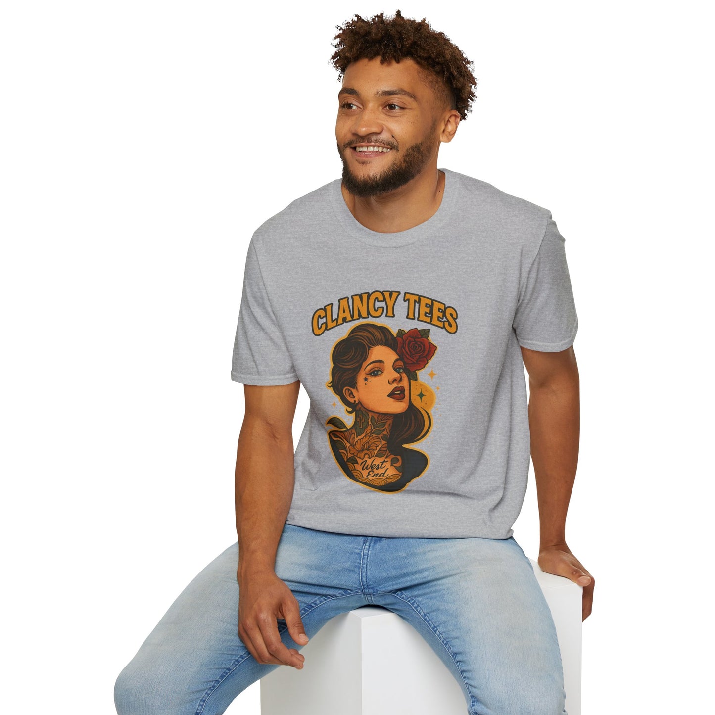 Vintage Tattoo-Inspired Unisex Softstyle T-Shirt, Unique Graphic Tee, Casual Statement Shirt, Perfect Gift for Friends & Festivals
