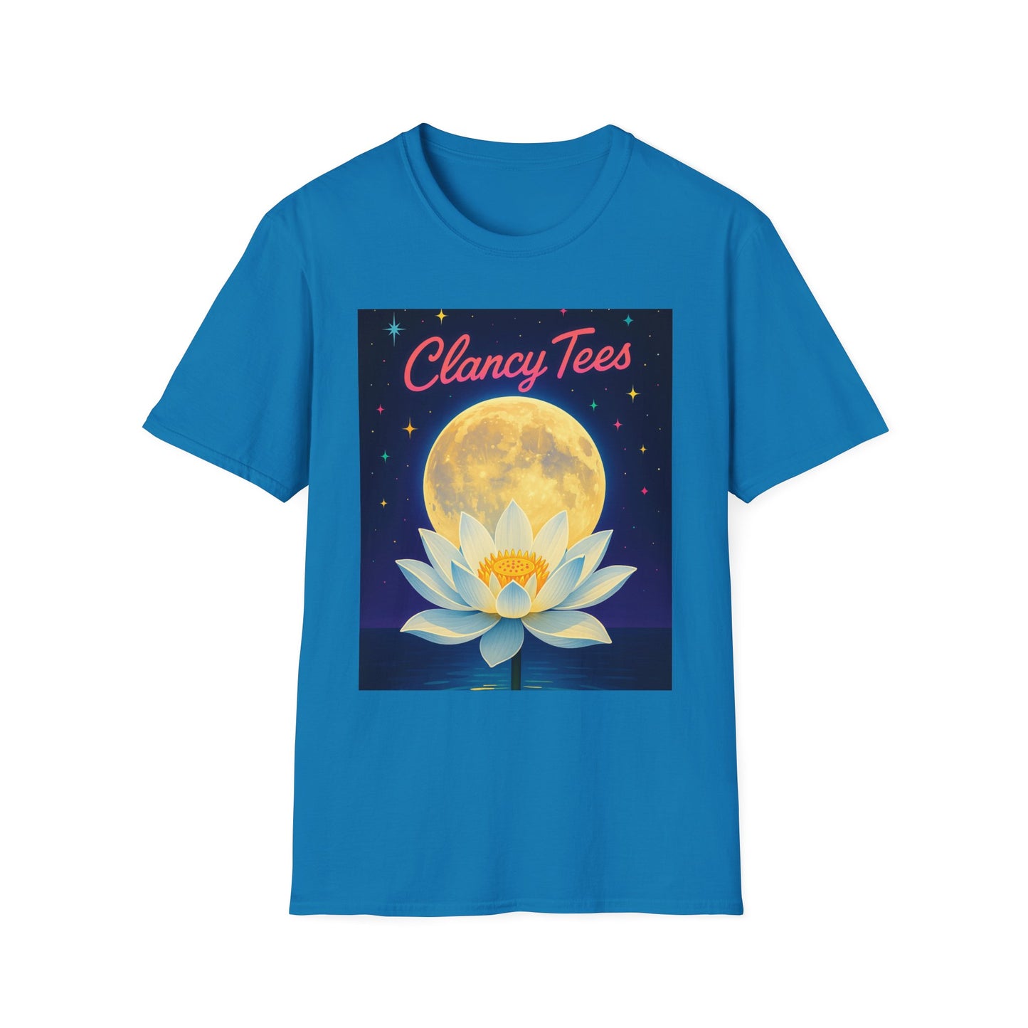 Moon Lotus Clancy Tees Shirt – Ethereal Floral T-Shirt with Full Moon Art – Gift for Nature Lovers, Yogis, Dreamers & Spiritual Aesthetic Fans