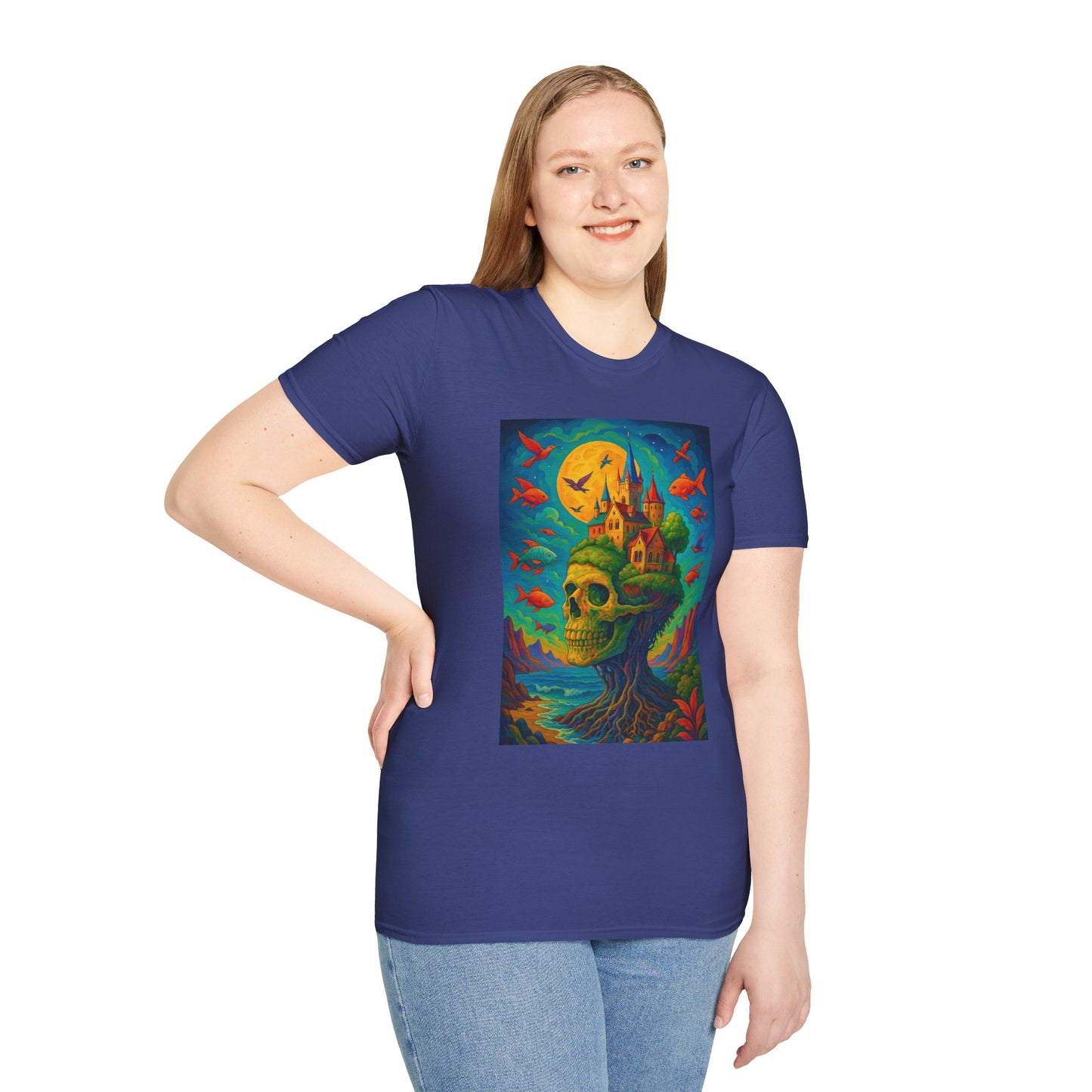 Psychedelic Skull Castle T-Shirt Surreal Fantasy Art Tee | Trippy Gothic Aesthetic Shirt | Gift for Weirdos and Dreamers | Dark Art Forest Top