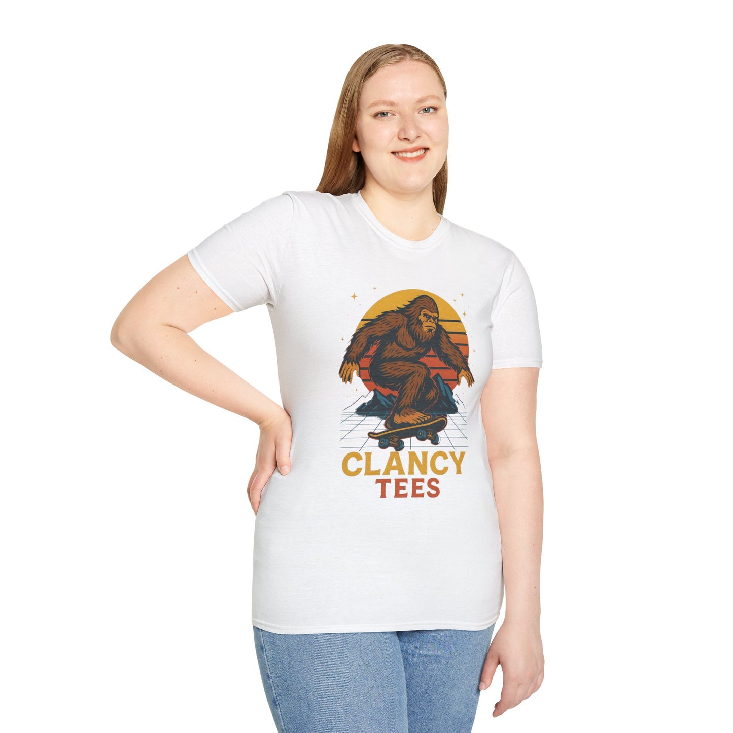 Bigfoot Skateboard Unisex T-Shirt, Retro Graphic Tee, Funny Gift for Skaters, Adventure Lovers, Summer Apparel, Men's and Women's Fashion
