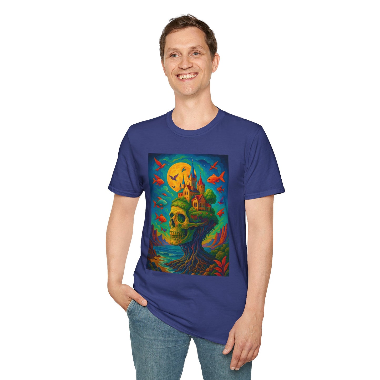 Psychedelic Skull Castle T-Shirt Surreal Fantasy Art Tee | Trippy Gothic Aesthetic Shirt | Gift for Weirdos and Dreamers | Dark Art Forest Top