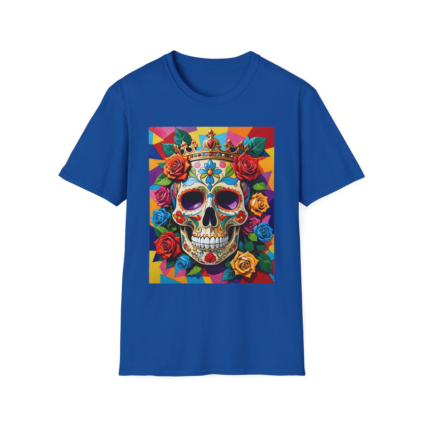 Royal Skull and Roses Shirt – Colorful Crowned Skull Tee – Gift for Halloween Fans, Tattoo Art Collectors, and Bold Fashion Enthusiasts