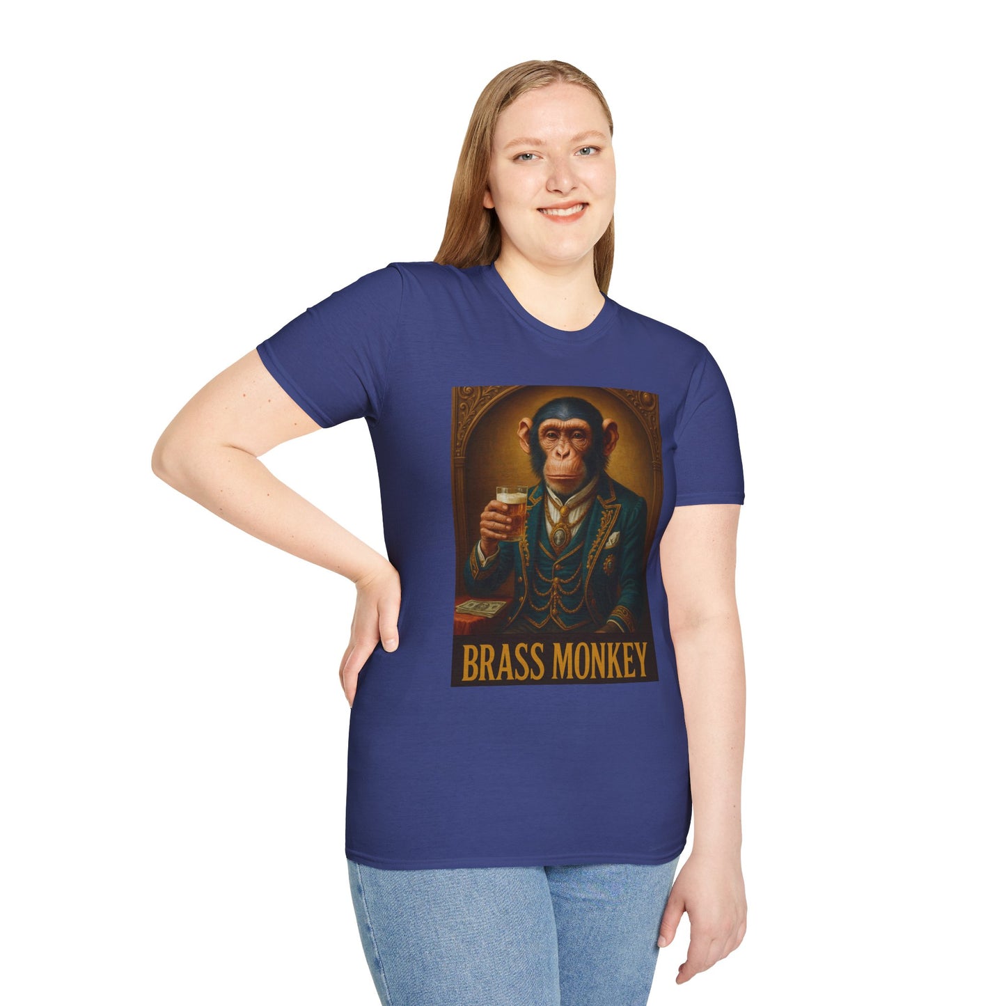 Brass Monkey T-Shirt Funny Retro Monkey Drinking Tee | Gift for Whiskey Lovers | Classy Drunk Humor Shirt | Animal Drinking Party Tee