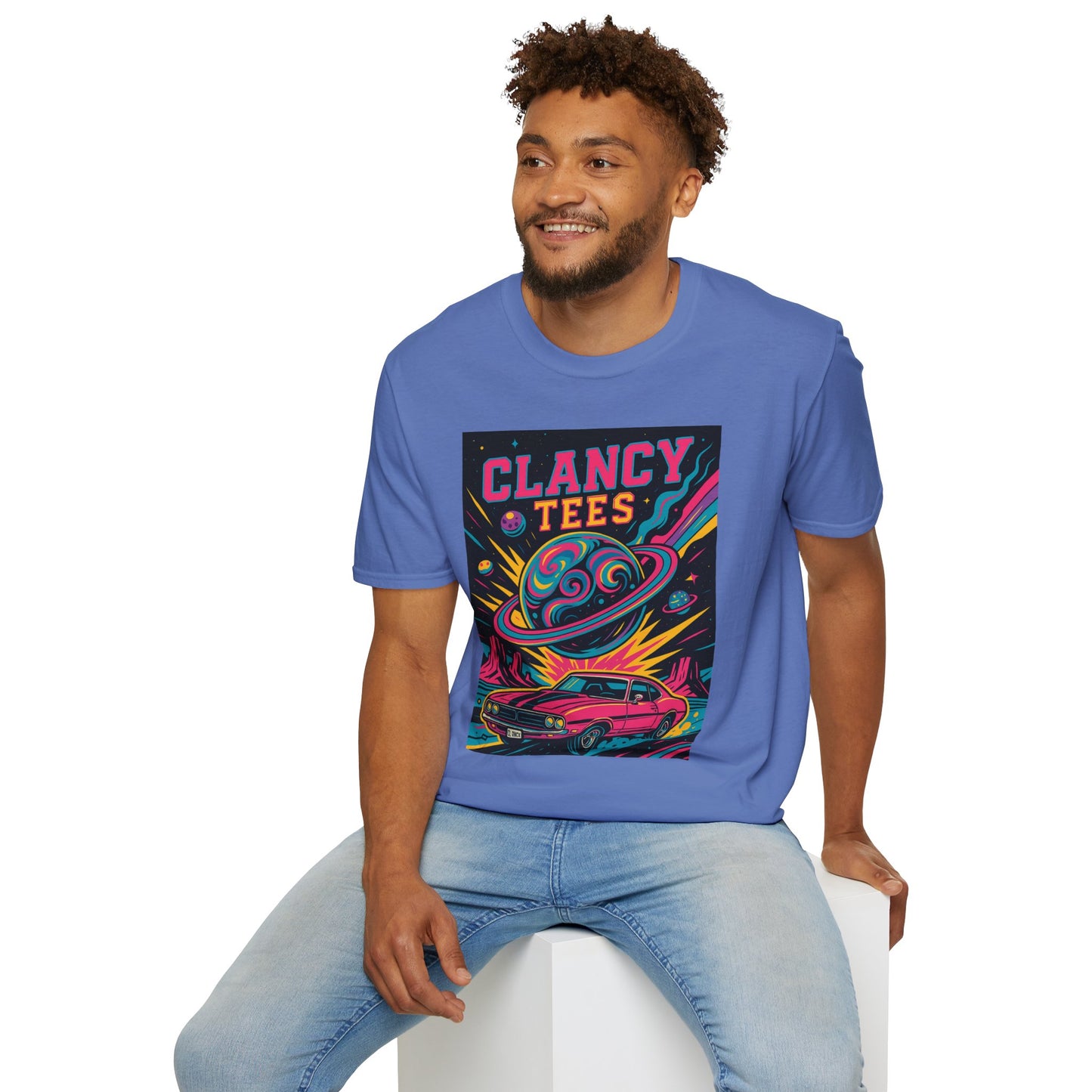 Retro UFO Car Crash Shirt – Clancy Tees Vaporwave Space Tee – Gift for Sci-Fi Fans, Vintage Car Lovers, Alien Believers, and 80s Aesthetic Addicts