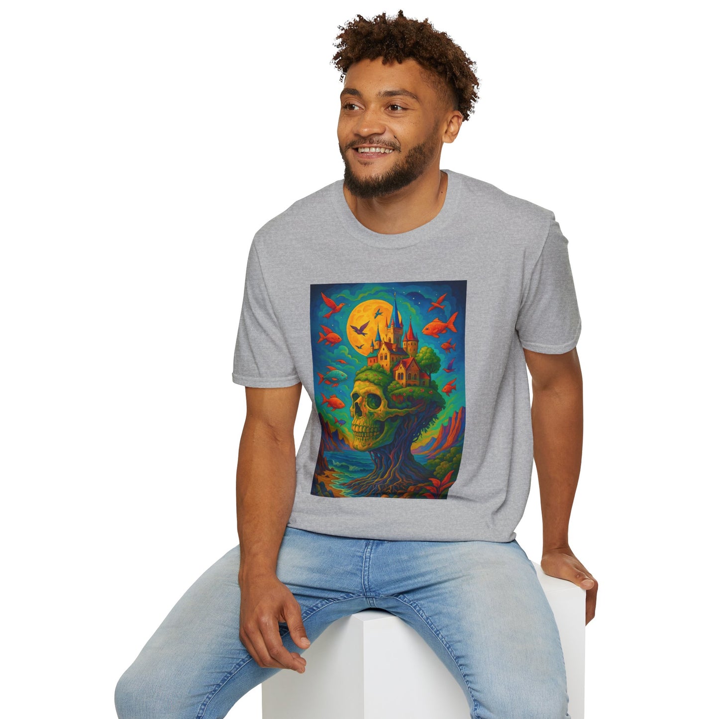 Psychedelic Skull Castle T-Shirt Surreal Fantasy Art Tee | Trippy Gothic Aesthetic Shirt | Gift for Weirdos and Dreamers | Dark Art Forest Top