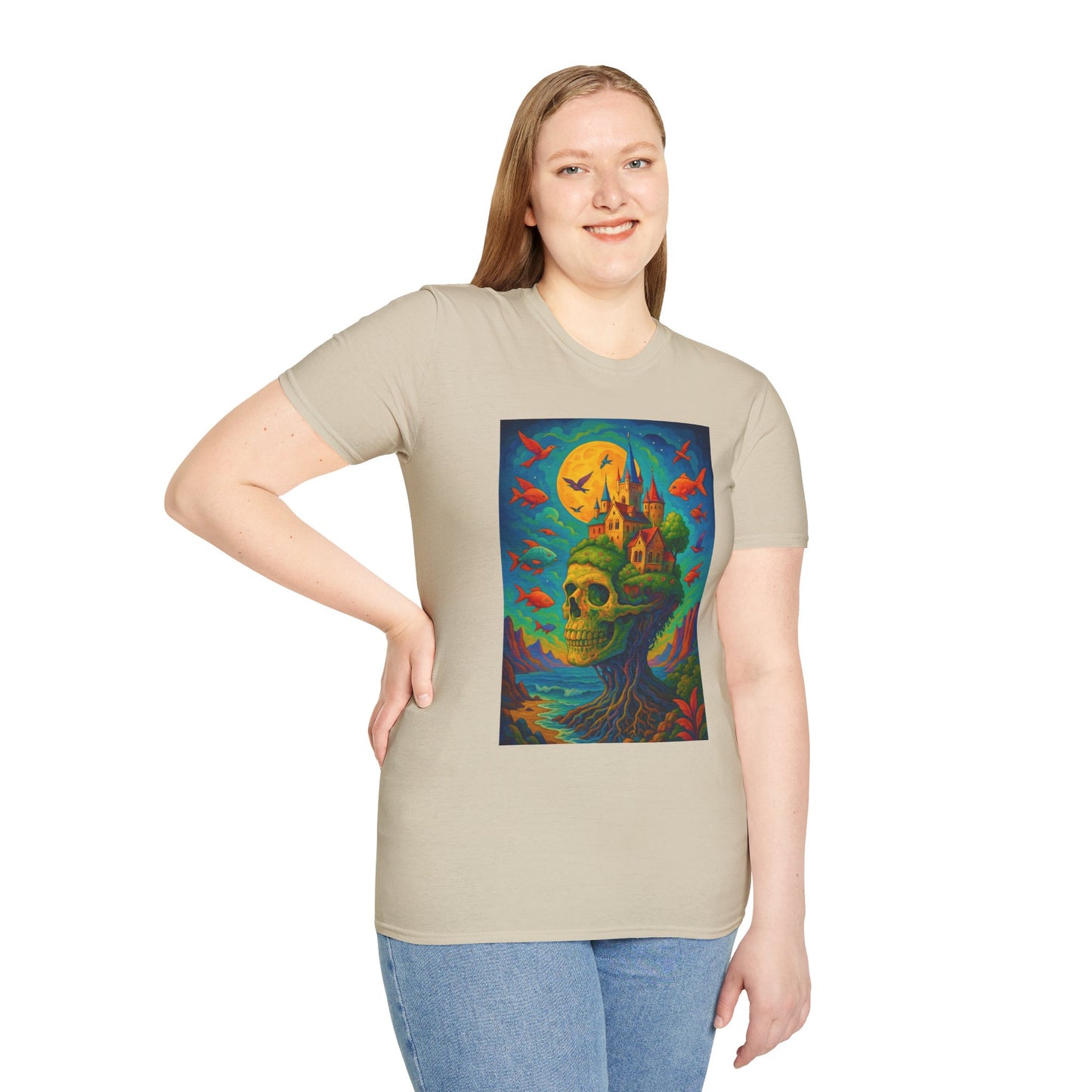 Psychedelic Skull Castle T-Shirt Surreal Fantasy Art Tee | Trippy Gothic Aesthetic Shirt | Gift for Weirdos and Dreamers | Dark Art Forest Top