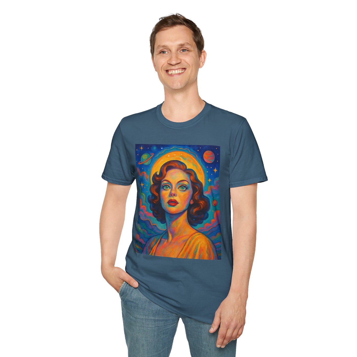 Retro Space Girl T Shirt Vintage Sci Fi Beauty Psychedelic Pop Art Galaxy Babe Tee Gift for Star Gazers Cosmic Fashion Astronaut Dreamwear