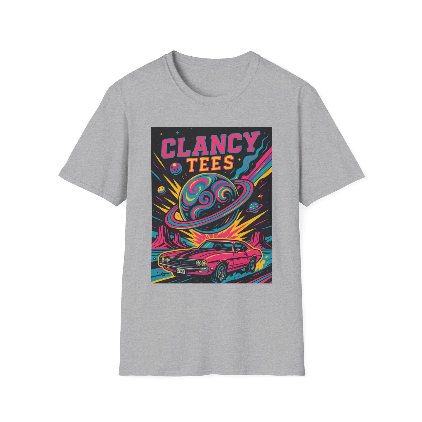 Retro UFO Car Crash Shirt – Clancy Tees Vaporwave Space Tee – Gift for Sci-Fi Fans, Vintage Car Lovers, Alien Believers, and 80s Aesthetic Addicts