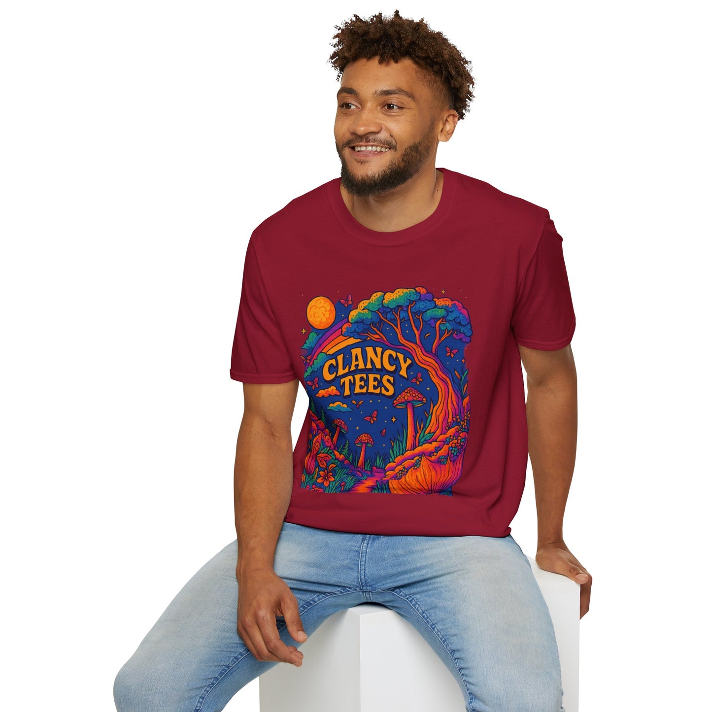 Colorful Nature-Themed Unisex Softstyle T-Shirt - Bohemian Vibe, Perfect for Festivals, Gift for Nature Lovers, Casual Wear, Clancy Tees
