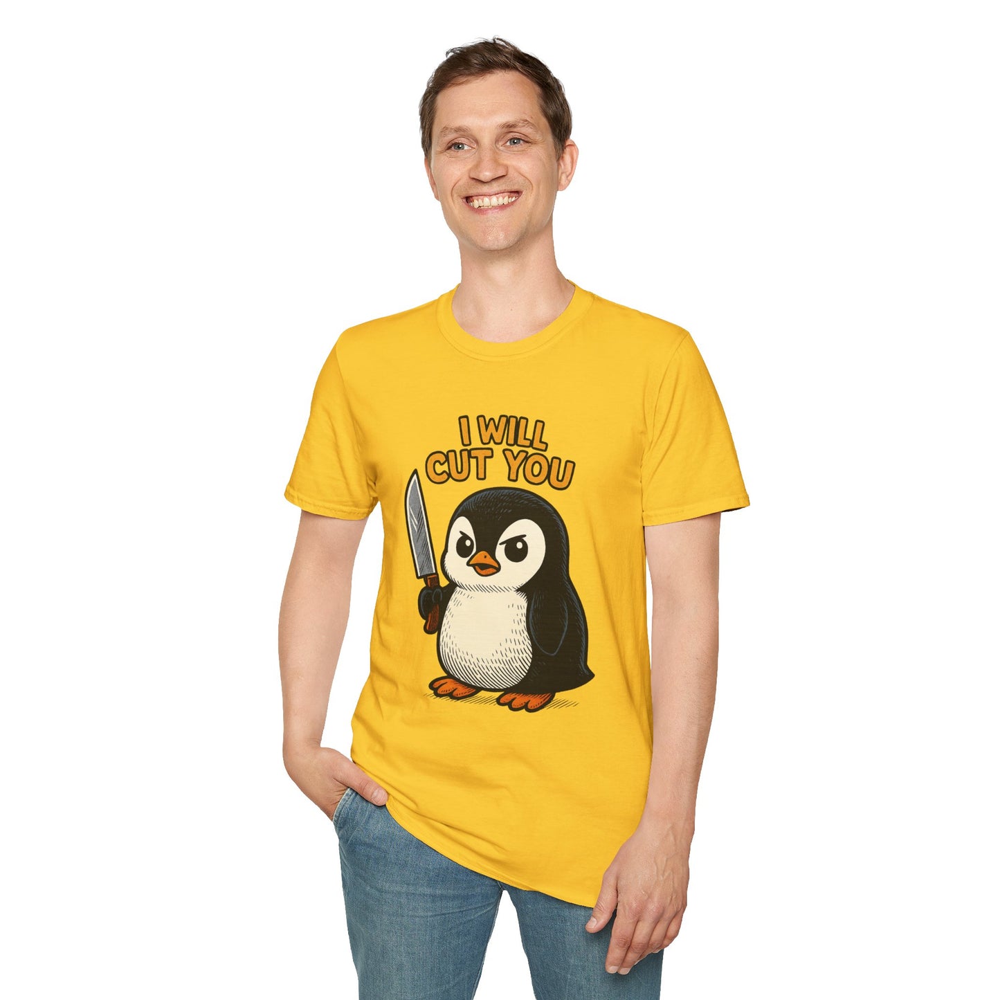 Angry Penguin Knife Shirt – Funny Animal Graphic Tee, Sarcastic Gift for Introverts, Cute but Deadly Humor Shirt