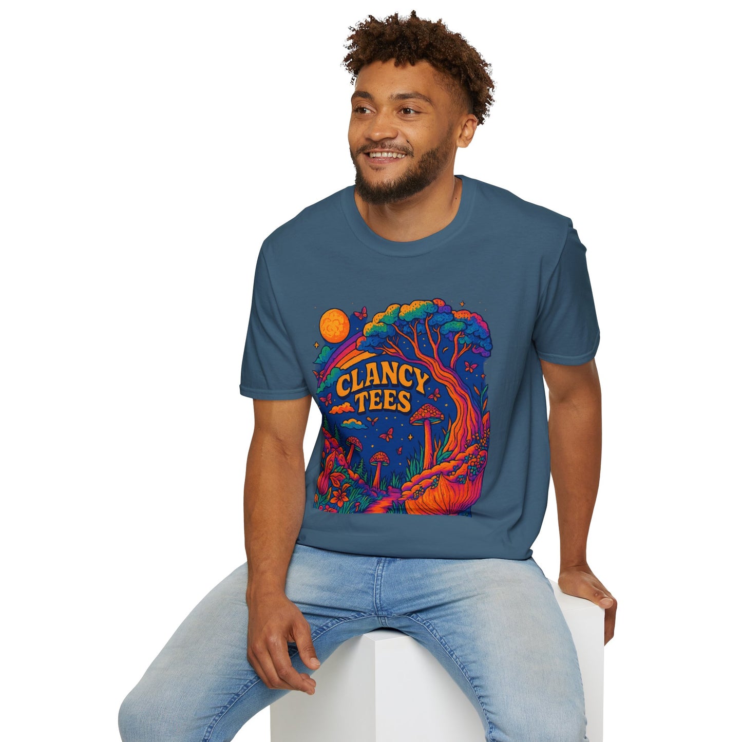 Colorful Nature-Themed Unisex Softstyle T-Shirt - Bohemian Vibe, Perfect for Festivals, Gift for Nature Lovers, Casual Wear, Clancy Tees