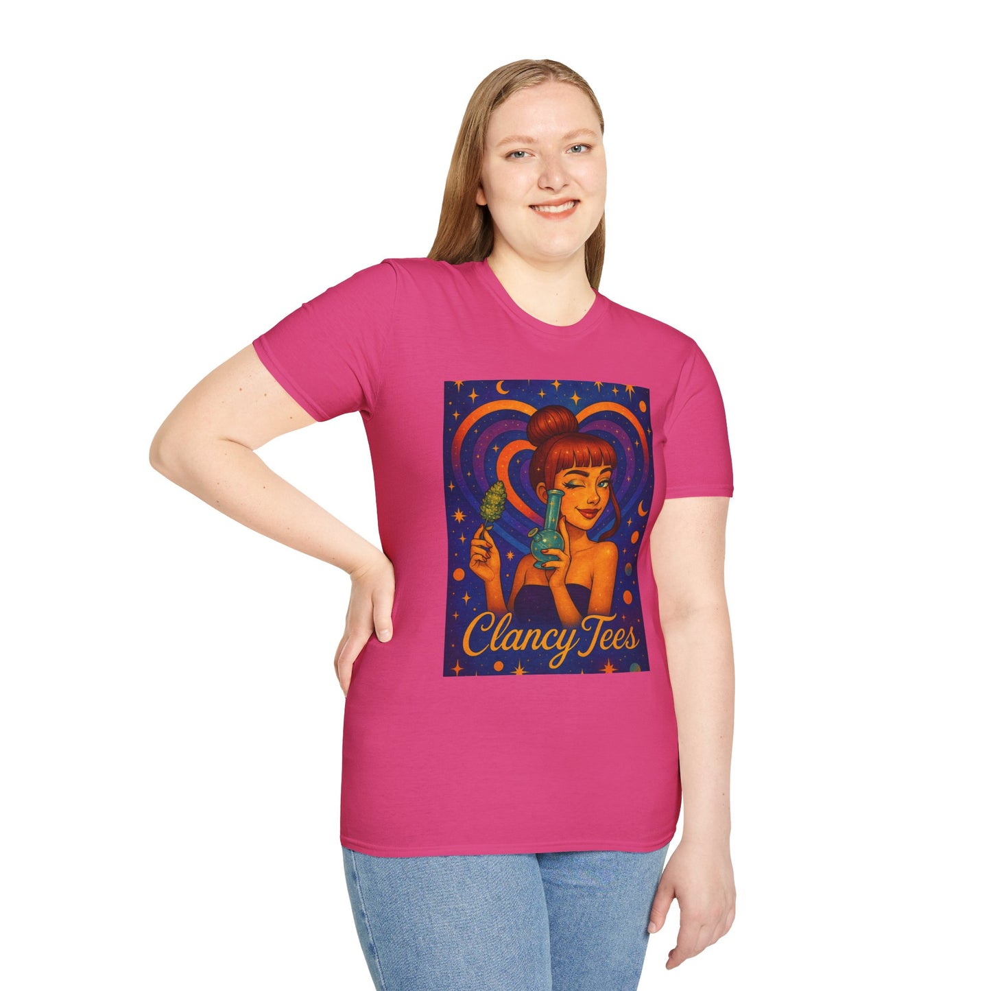 Cosmic Stoner Girl Art T-Shirt, Vintage Style Tee, Fun Summer Shirt, Gift for Art Lovers, Cute Graphic Tee, Unique Casual Wear