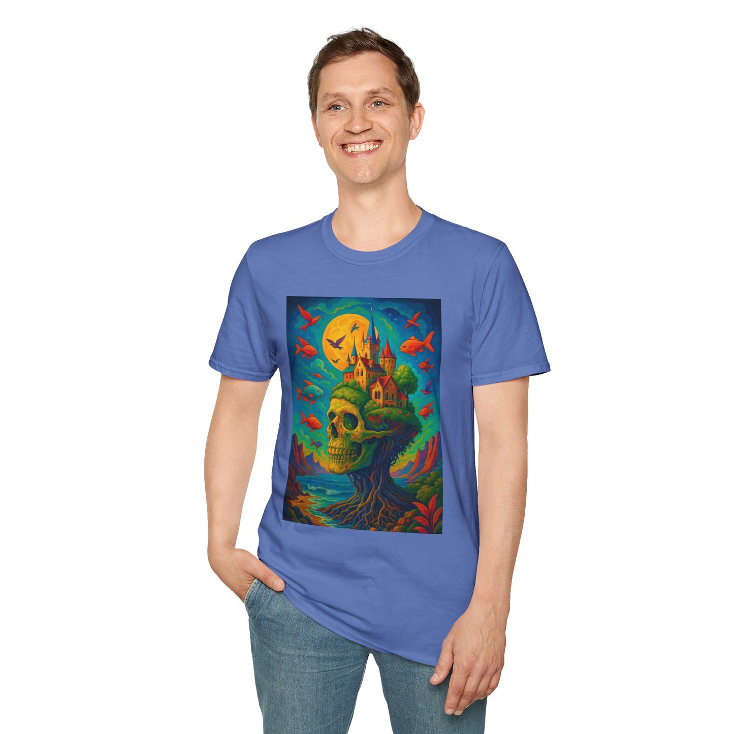 Psychedelic Skull Castle T-Shirt Surreal Fantasy Art Tee | Trippy Gothic Aesthetic Shirt | Gift for Weirdos and Dreamers | Dark Art Forest Top