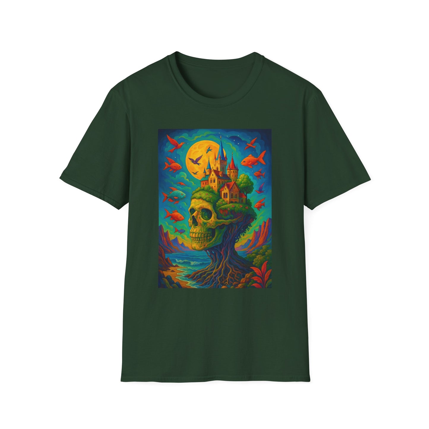 Psychedelic Skull Castle T-Shirt Surreal Fantasy Art Tee | Trippy Gothic Aesthetic Shirt | Gift for Weirdos and Dreamers | Dark Art Forest Top