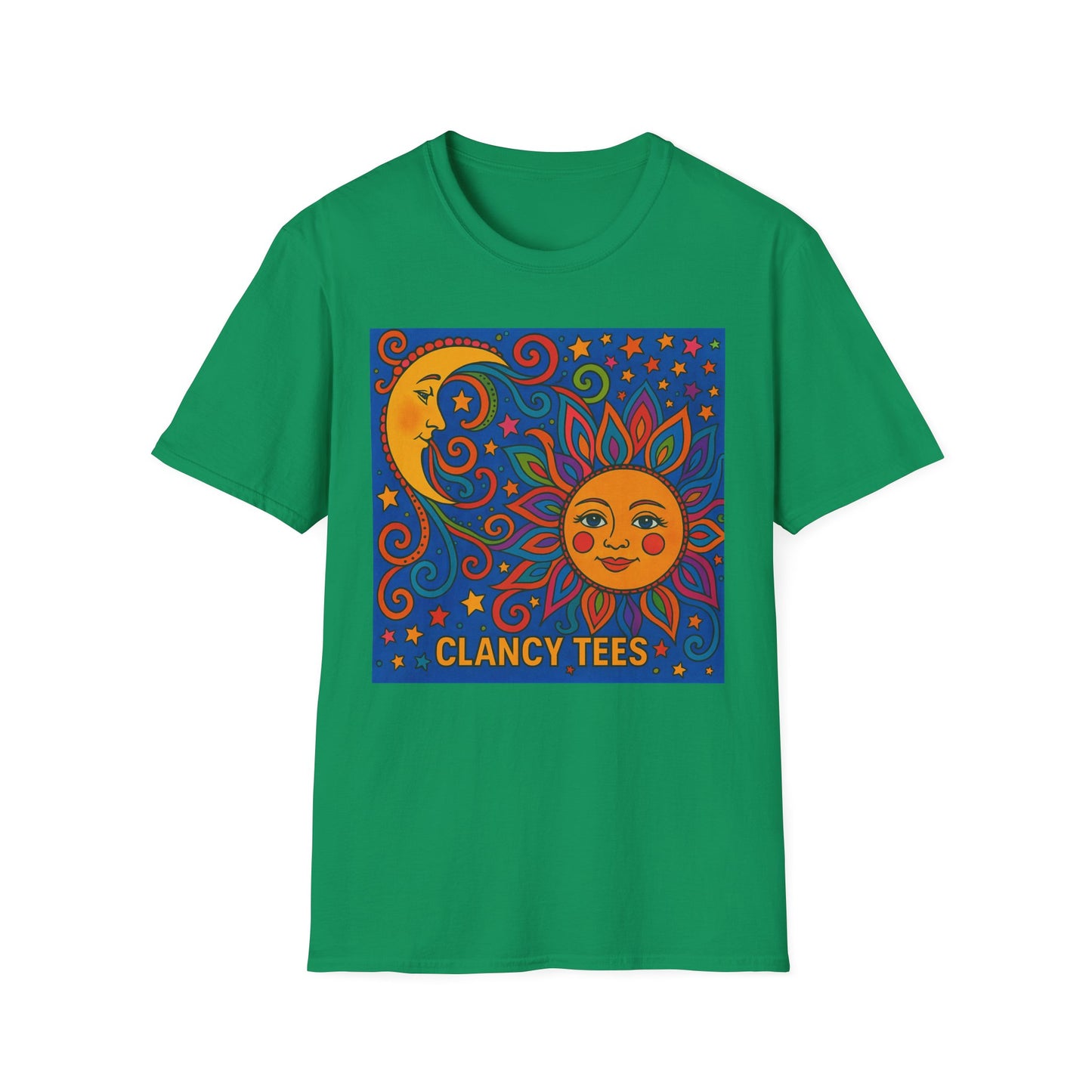 Sun and Moon Vibrant Tee, Unisex Softstyle T-Shirt for Summer Vibes, Boho Fashion, Gift for Her, Festival Wear, Casual Wear