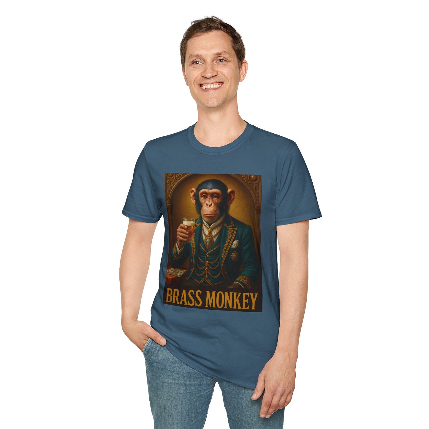 Brass Monkey T-Shirt Funny Retro Monkey Drinking Tee | Gift for Whiskey Lovers | Classy Drunk Humor Shirt | Animal Drinking Party Tee
