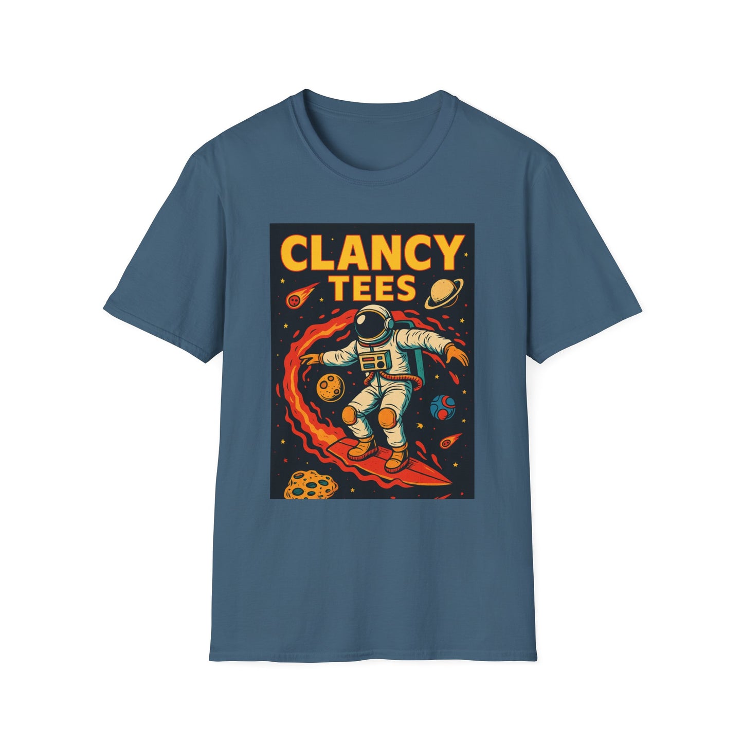 Astronaut Surfing T-Shirt – Outer Space Surfer Tee – Gift for Sci-Fi Beach Bums, Stoner Surfers, and Cosmic Wave Riders