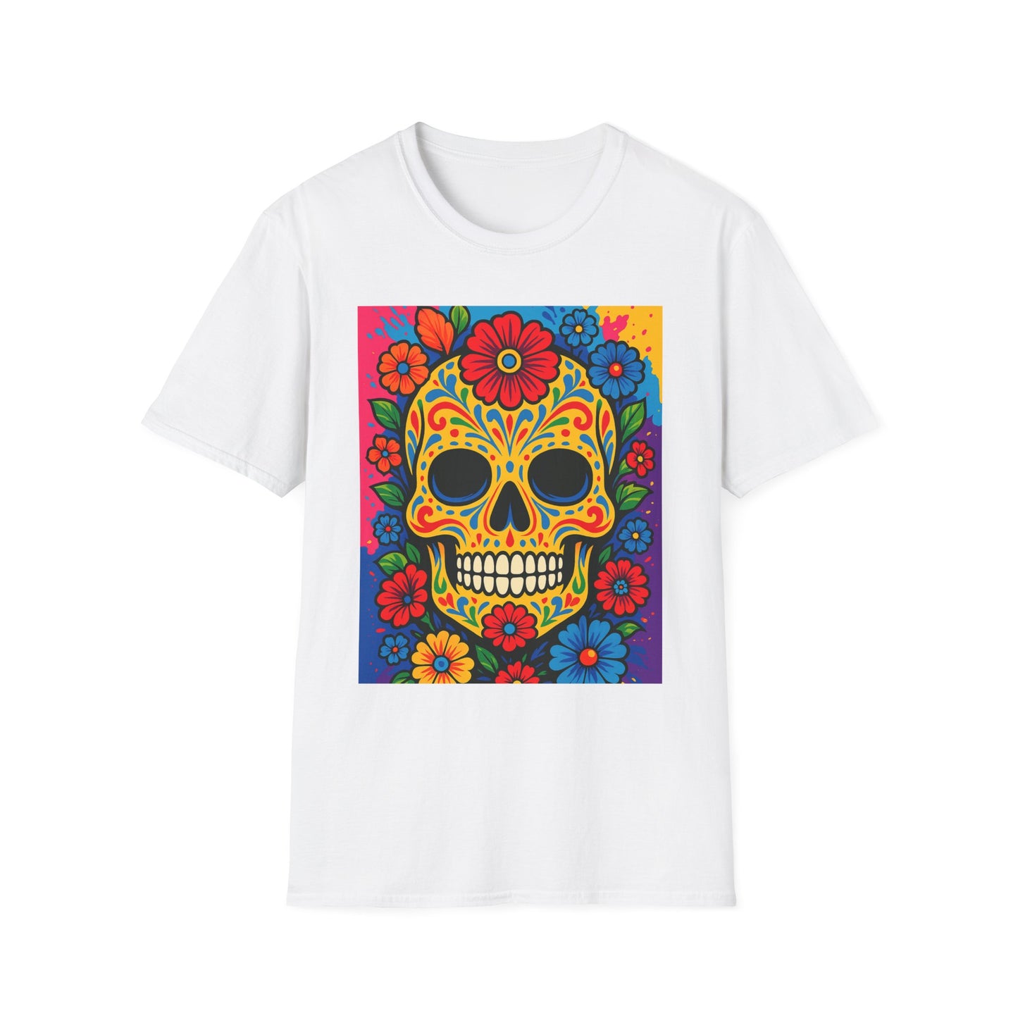 Colorful Sugar Skull Shirt | Day of the Dead Graphic Tee | Gift for Tattoo Lovers & Art Fans | Floral Skull T-Shirt