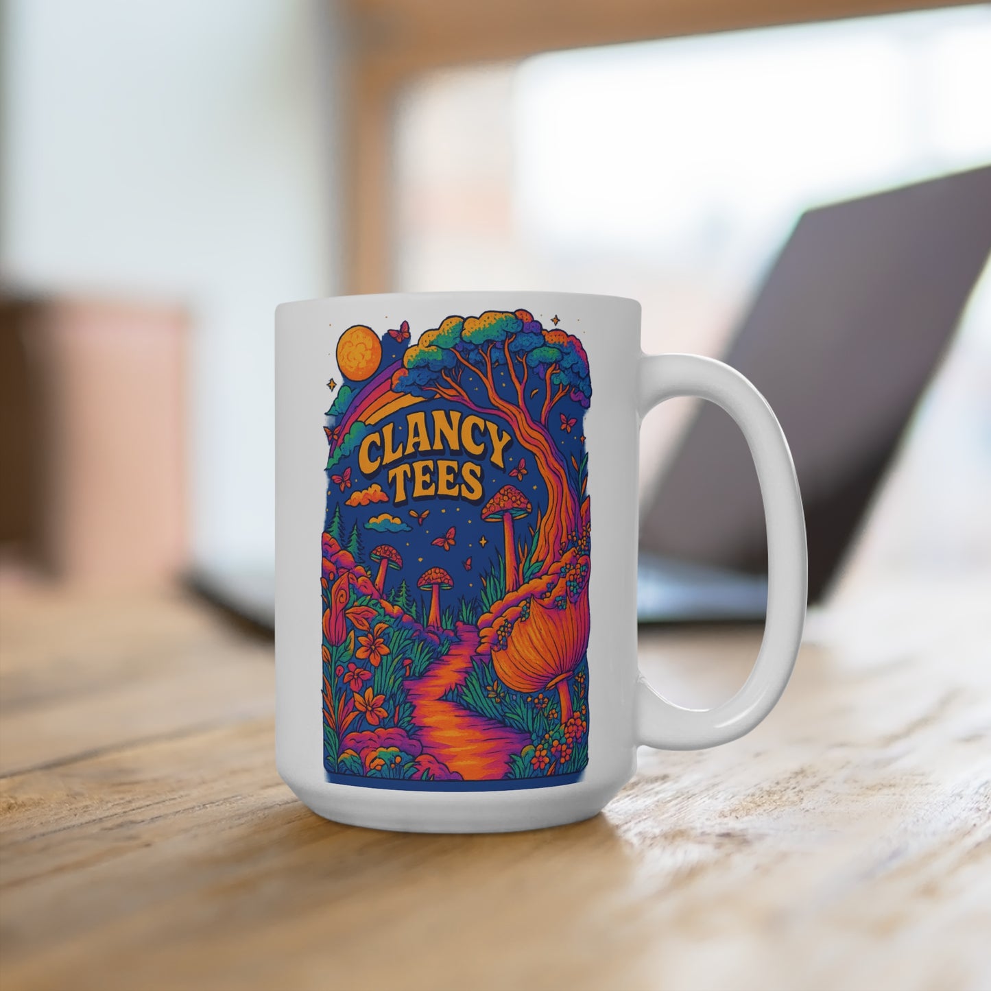 Psychedelic Forest Mug Trippy Mushroom Artwork Ceramic Coffee Cup Gift for Fantasy Lovers