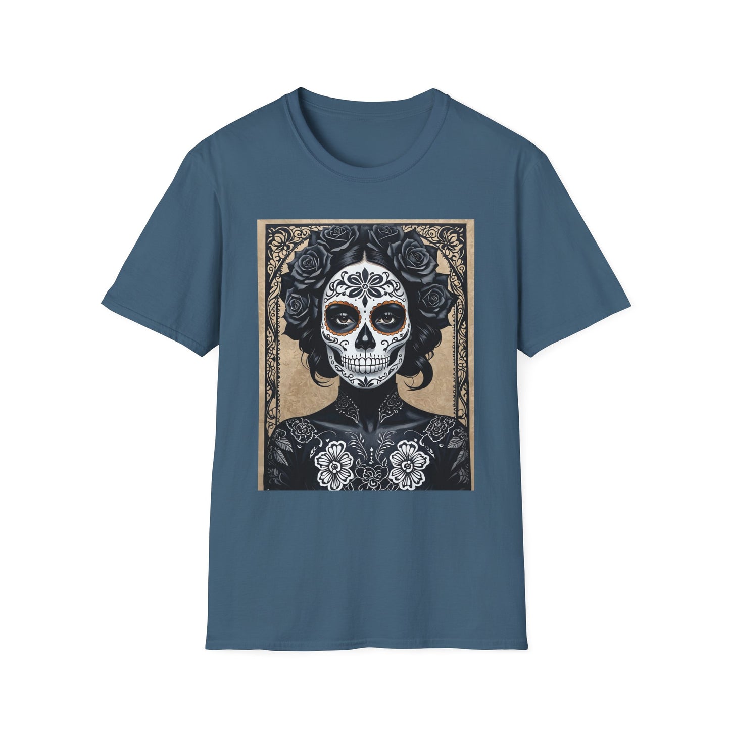 Black Floral Skull Tattoo Shirt – Gothic Día de los Muertos Tee – Gift for Skull Collectors, Tattoo Fans, and Alt Aesthetic Enthusiasts