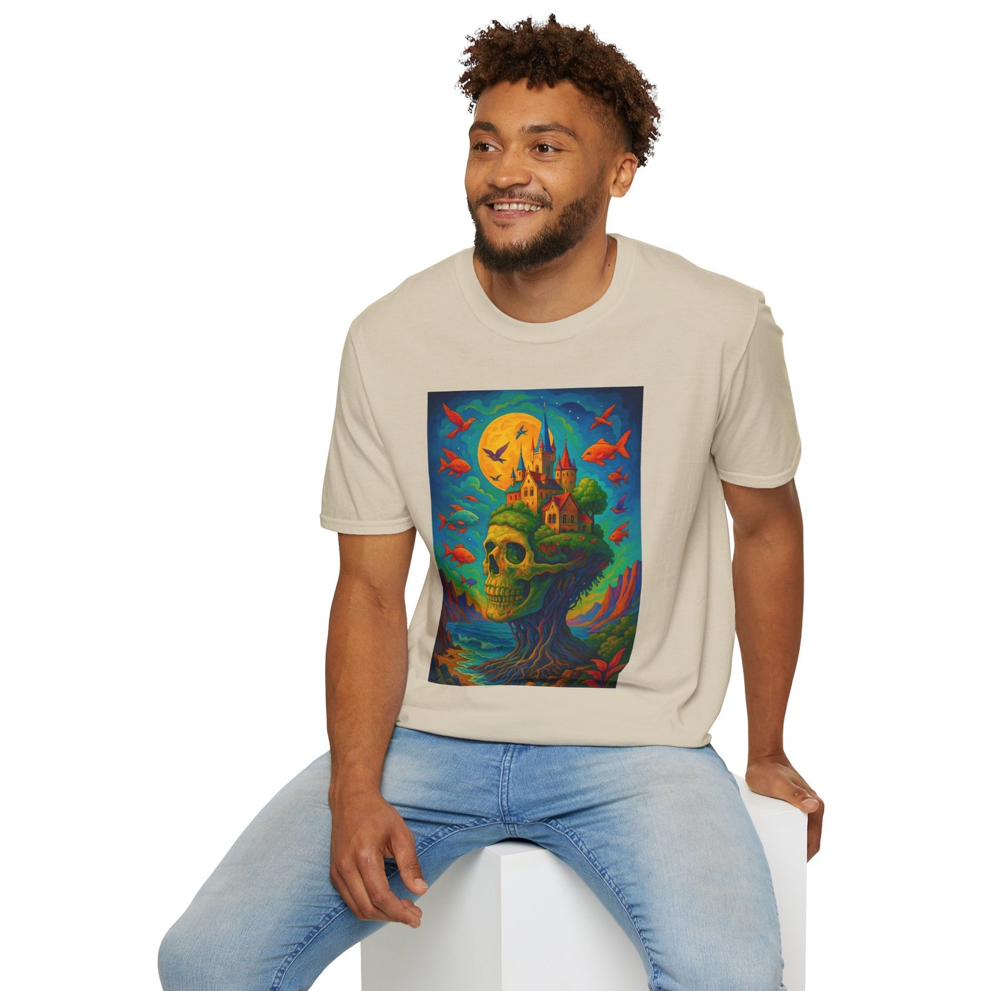 Psychedelic Skull Castle T-Shirt Surreal Fantasy Art Tee | Trippy Gothic Aesthetic Shirt | Gift for Weirdos and Dreamers | Dark Art Forest Top