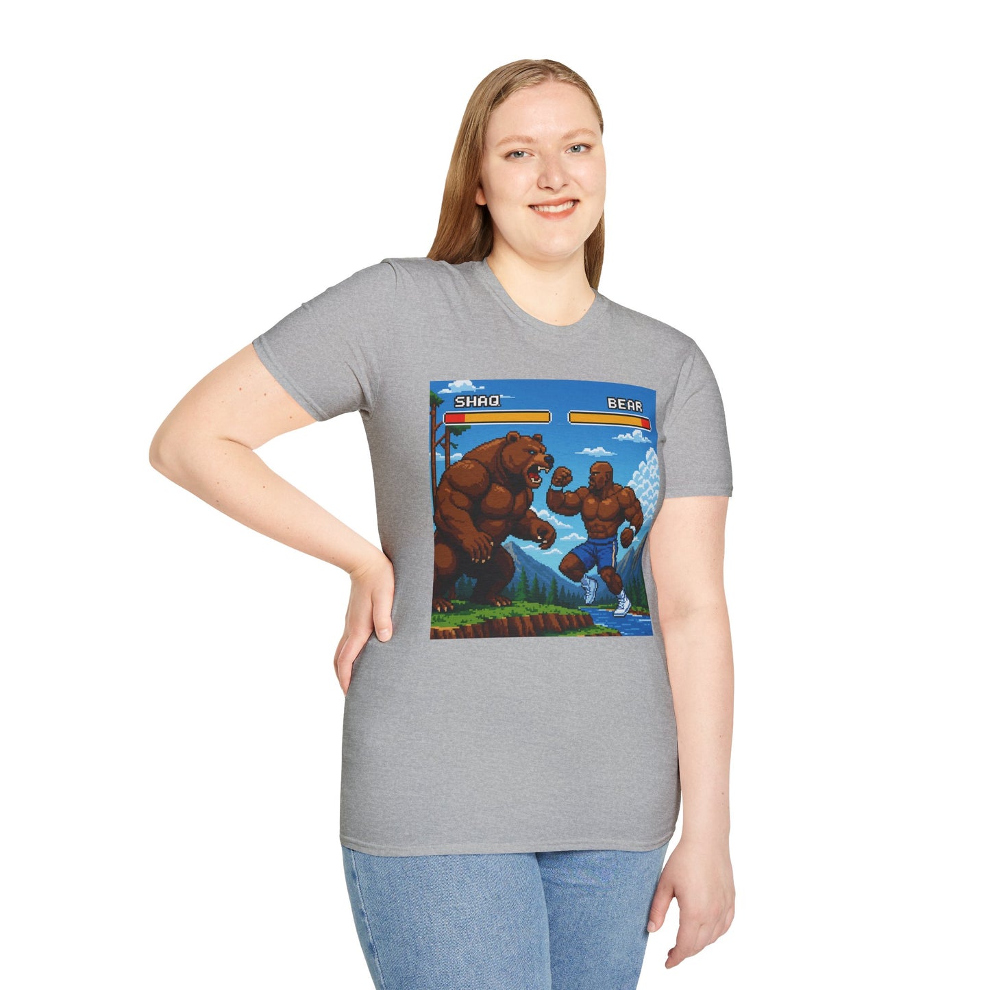 Shaq vs Bear Funny T-Shirt | Retro Arcade Fighter Tee | Gift for Gamers & 90s Kids | Weird Animal Combat Shirt