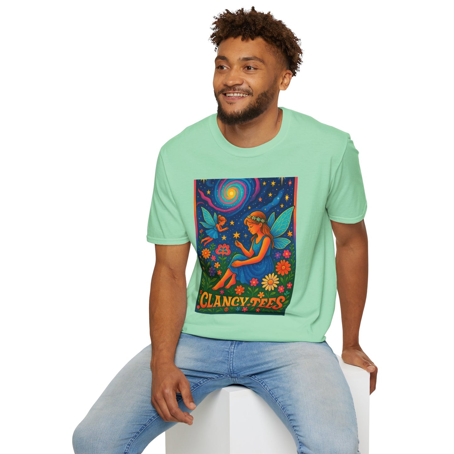 Fairy Garden T-Shirt Whimsical Fantasy Graphic Tee Cosmic Nature Shirt Gift for Dreamers Gift for Fairy Lovers Vibrant Magical Artwork