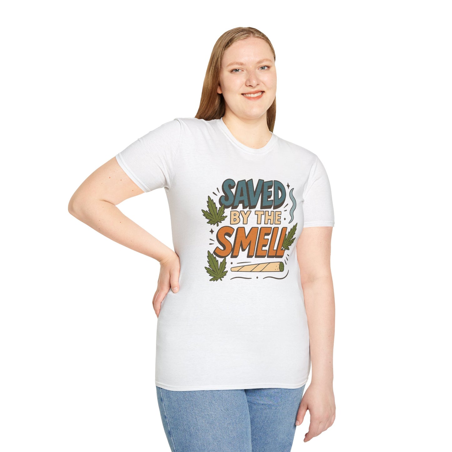 Funny Cannabis Saved by the Smell T-Shirt, Unisex Softstyle Tee, Gift for Stoners, Humor Apparel, Casual Wear, Cool Graphic Tee