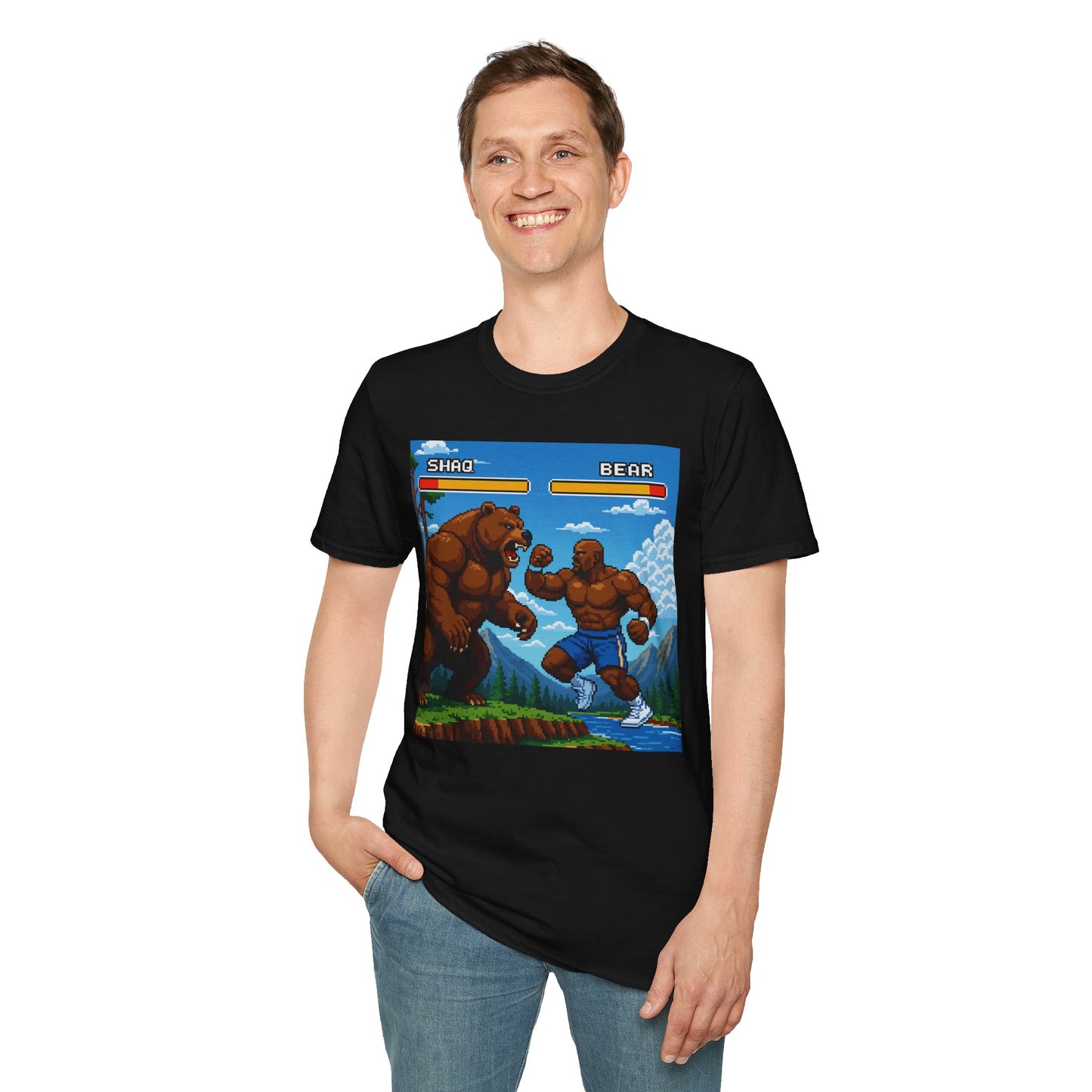 Shaq vs Bear Funny T-Shirt | Retro Arcade Fighter Tee | Gift for Gamers & 90s Kids | Weird Animal Combat Shirt