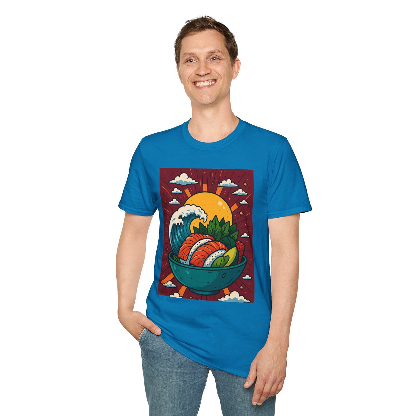 Sushi Wave T-Shirt – Retro Japanese Food Graphic Tee – Cool Sushi Shirt Gift for Foodies, Anime Fans, Ocean Lovers & Japanese Aesthetic Collectors