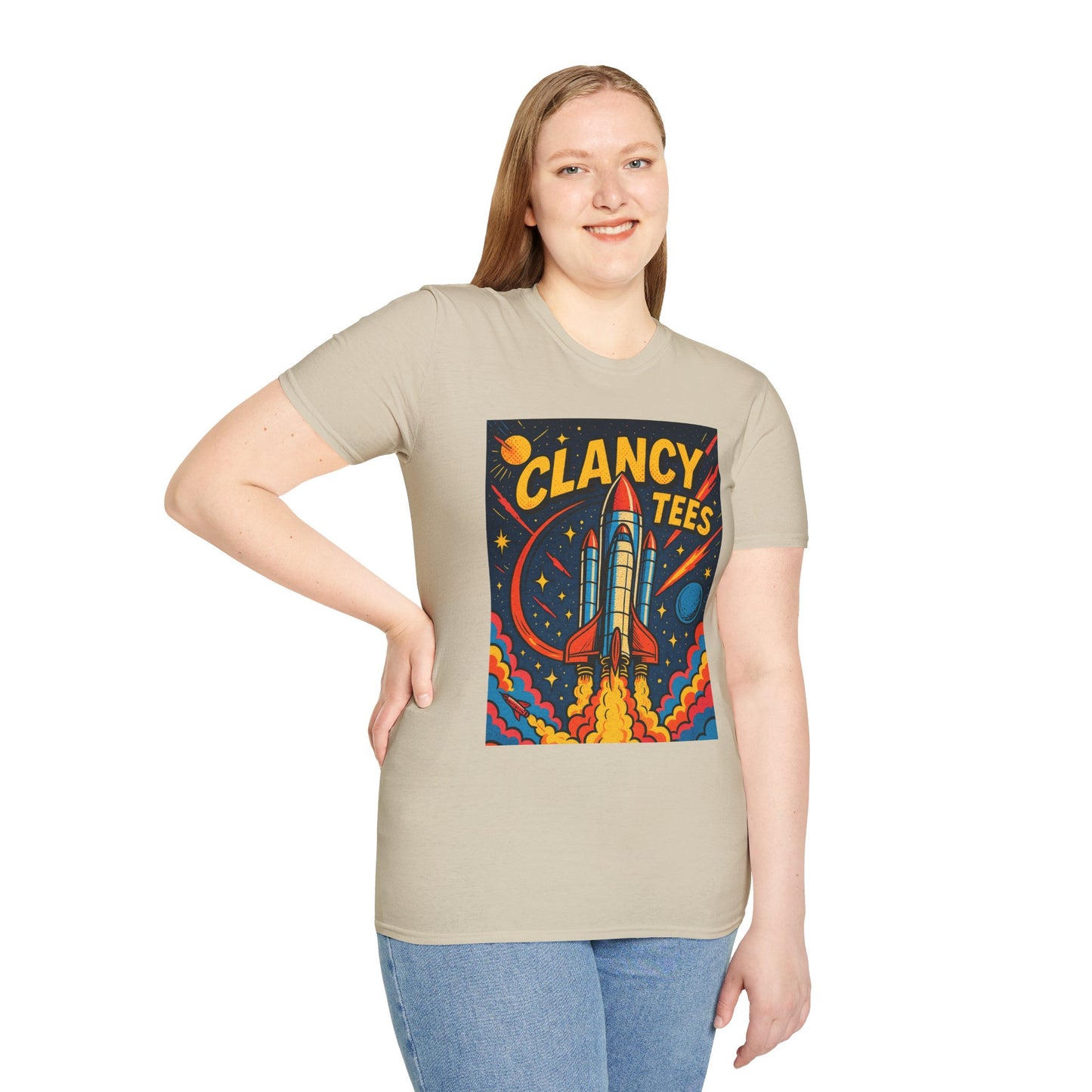 Retro Rocket Ship Shirt Outer Space Graphic Tee | Psychedelic Galaxy Print Top | Gift for Space Nerds and Dreamers | Astronaut Aesthetic Tee