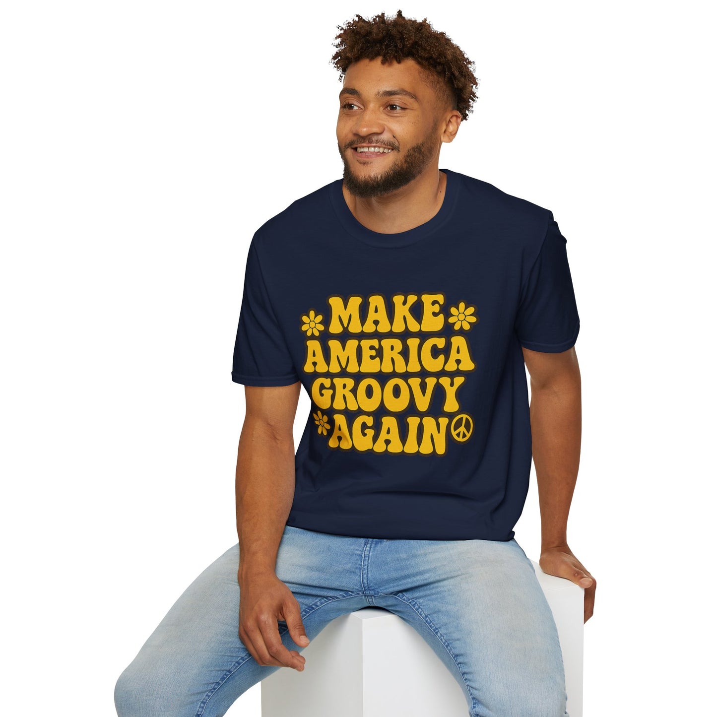 Make America Groovy Again Shirt – Funny Retro Hippie Tee with Peace Sign – Gift for Old Souls, Vintage Lovers, Flower Child Friends