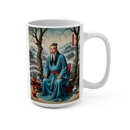 Ancient Scholar Ceramic Mug 15oz Traditional Asian Art Coffee Cup Philosophical Wisdom Design Gift For Thinkers