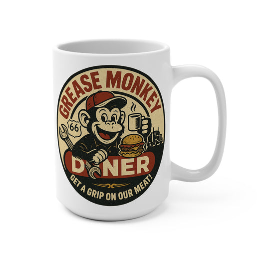 Grease Monkey Diner Mug Retro Funny Coffee Cup Vintage Humor Ceramic Gift For Coworkers